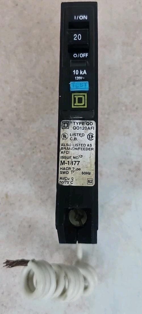 Mini circuit breaker, QO, 20A, 1 pole, 120/240VAC, 10kA, ARC fault, pigtail, plug in mount