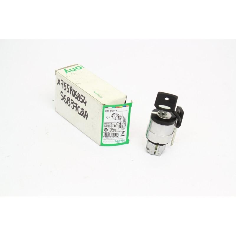 Head for key selector switch, Harmony XB4, black 22mm 3 positions stay put, key 520E, chromium plated metal bezel