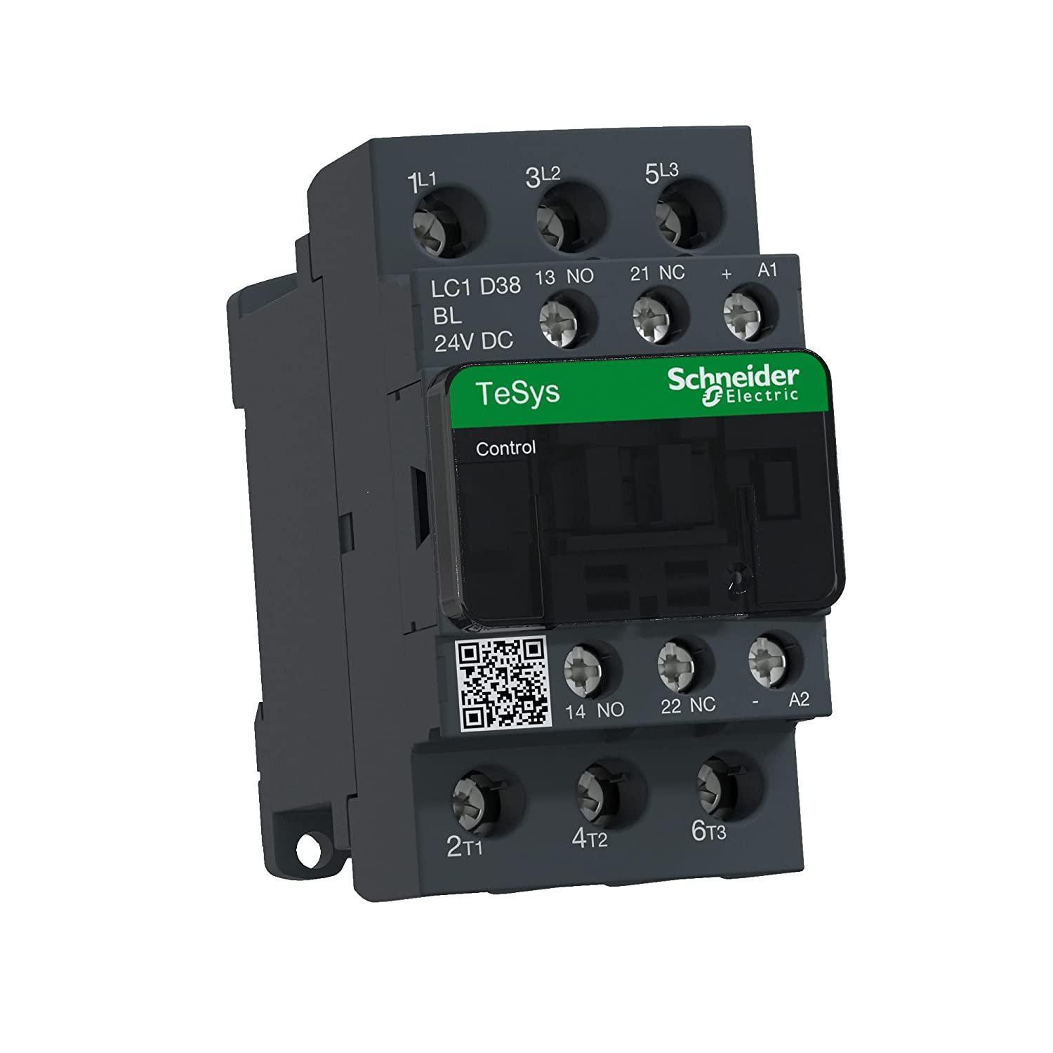 IEC contactor, TeSys Deca, nonreversing, 38A, 20HP at 480VAC, up to 100kA SCCR, 3 phase, 3 NO, low consumption 24VDC coil