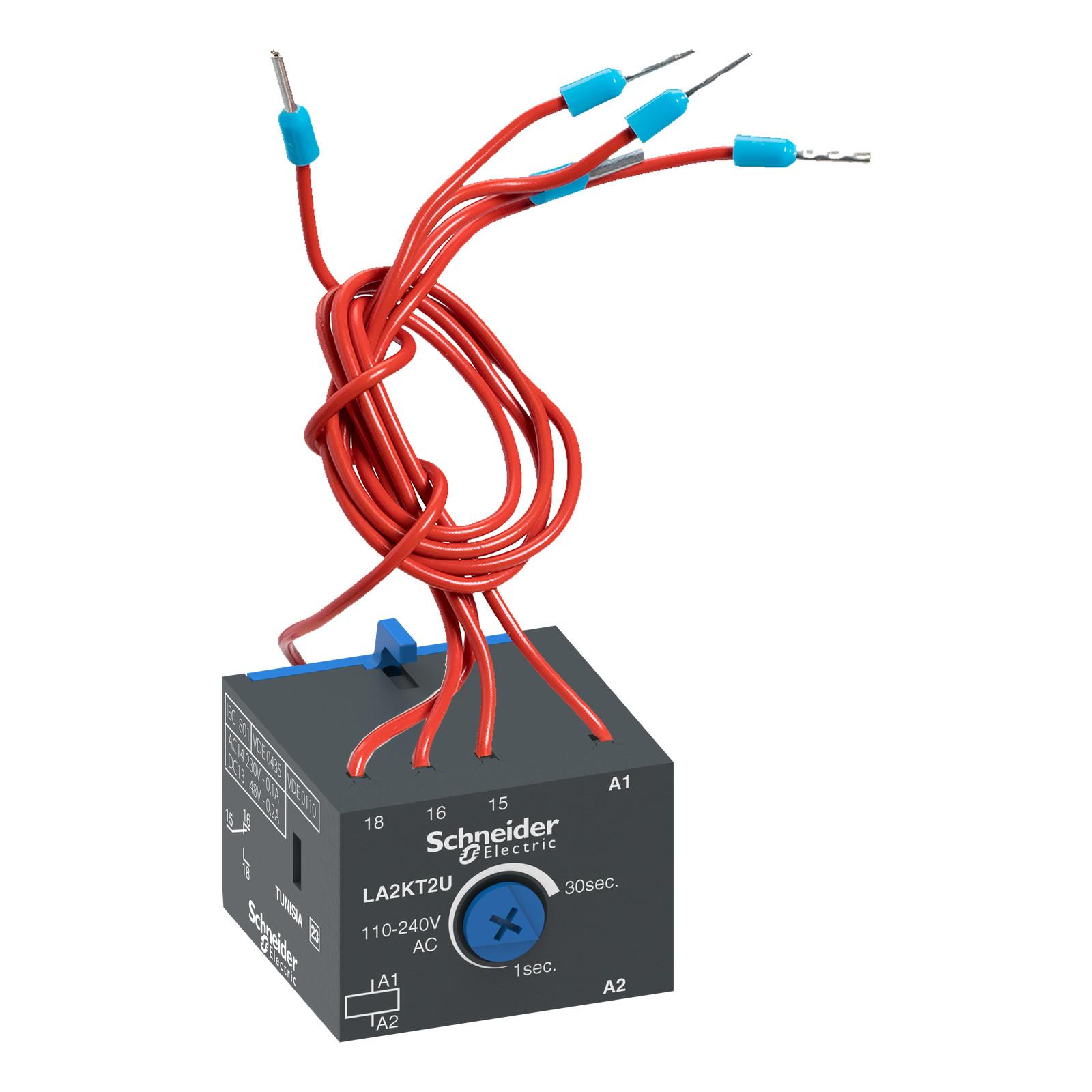 Electronic time delay auxiliary contact block, TeSys K, 1C/O, on delay 1-30s, front, control 110...240V AC