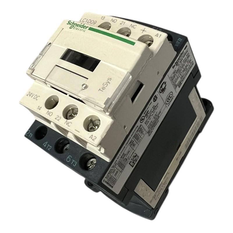 IEC contactor, TeSys Deca, nonreversing, 9A, 5HP at 480VAC, up to 100kA SCCR, 3 phase, 3 NO, 24VDC coil, open style