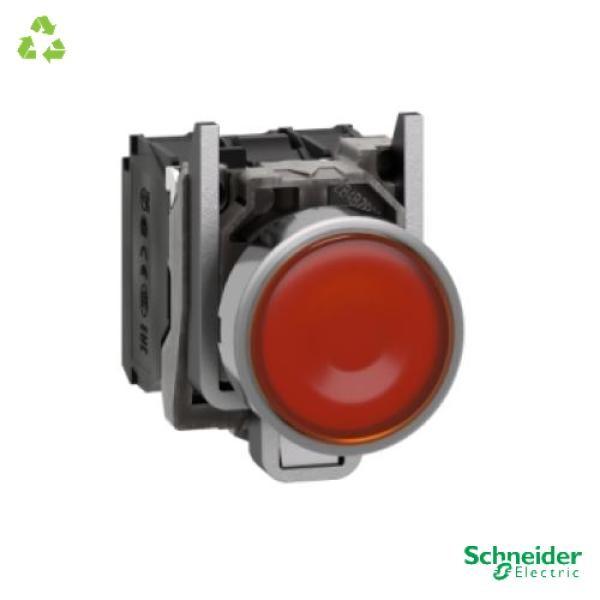 Illuminated push button, Harmony XB4, metal, orange flush, 22mm, universal LED, plain lens, 1NO + 1NC, 110...120V AC