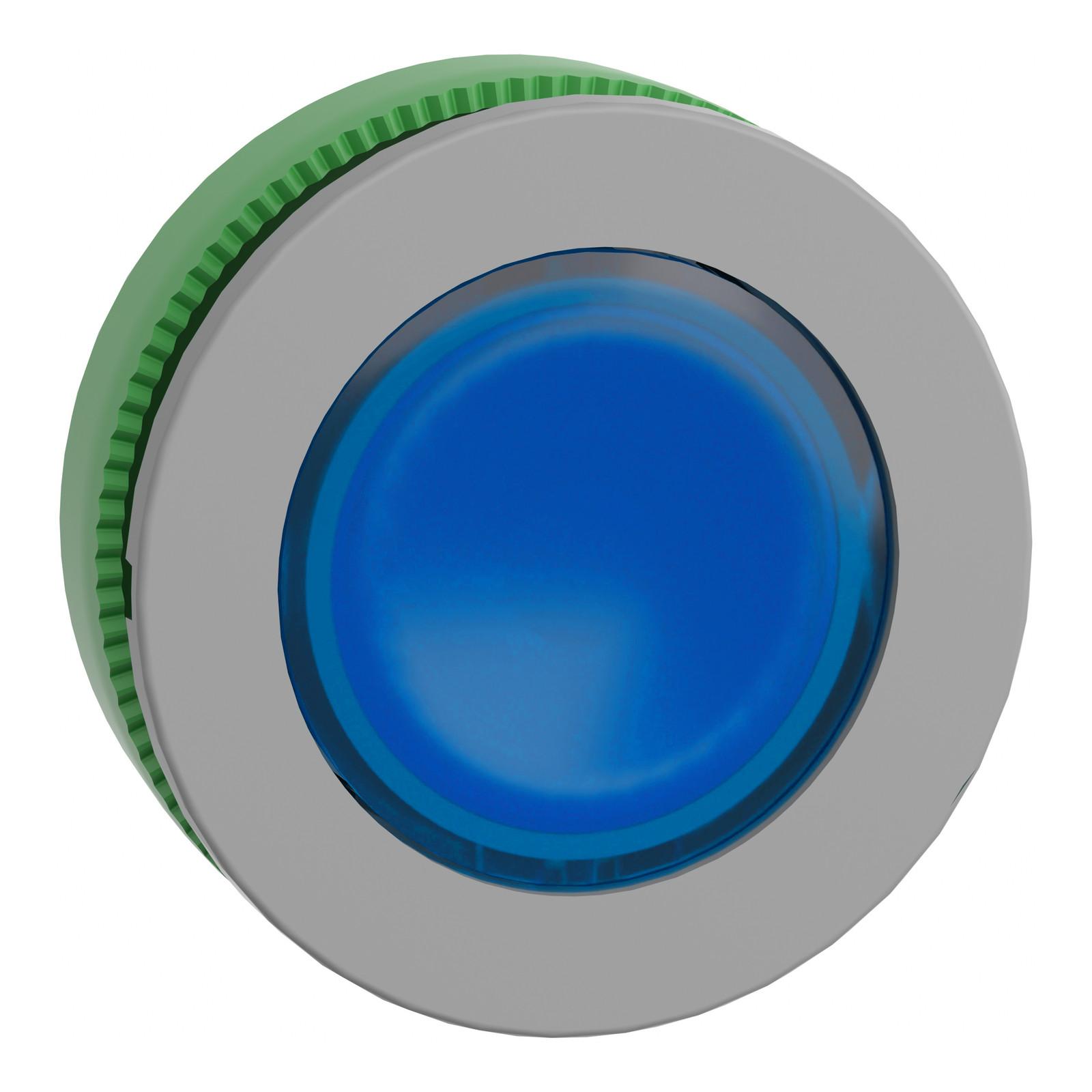 Head for illuminated push button, Harmony XB5, grey bezel, blue flush mounted, 30mm, universal LED, plain lens