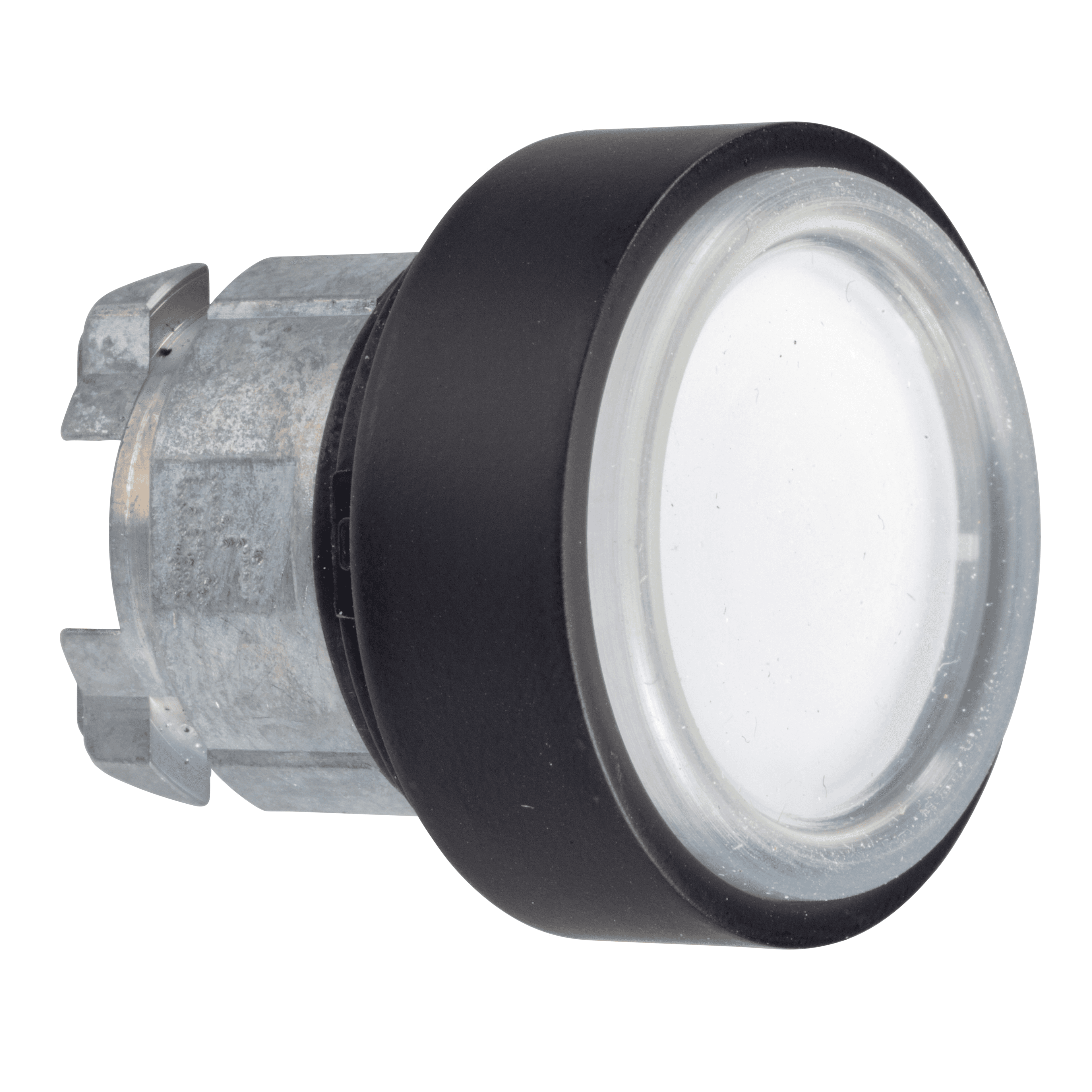 Push button head, Harmony XB4, black metal, flush, white, 22mm, spring return, clear membrane, unmarked