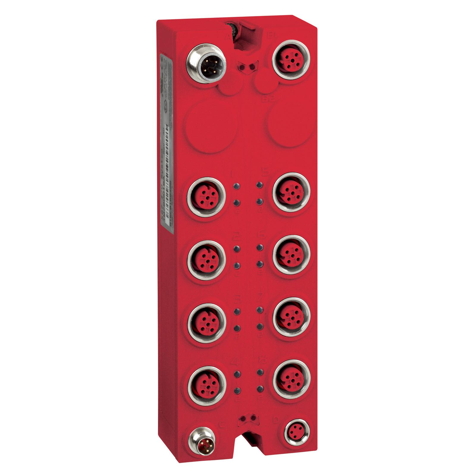 Safety discrete I/O expansion block, Modicon TM7, IP67, 8 DI/4 DO, 24 V DC, 2 A, M12 connector