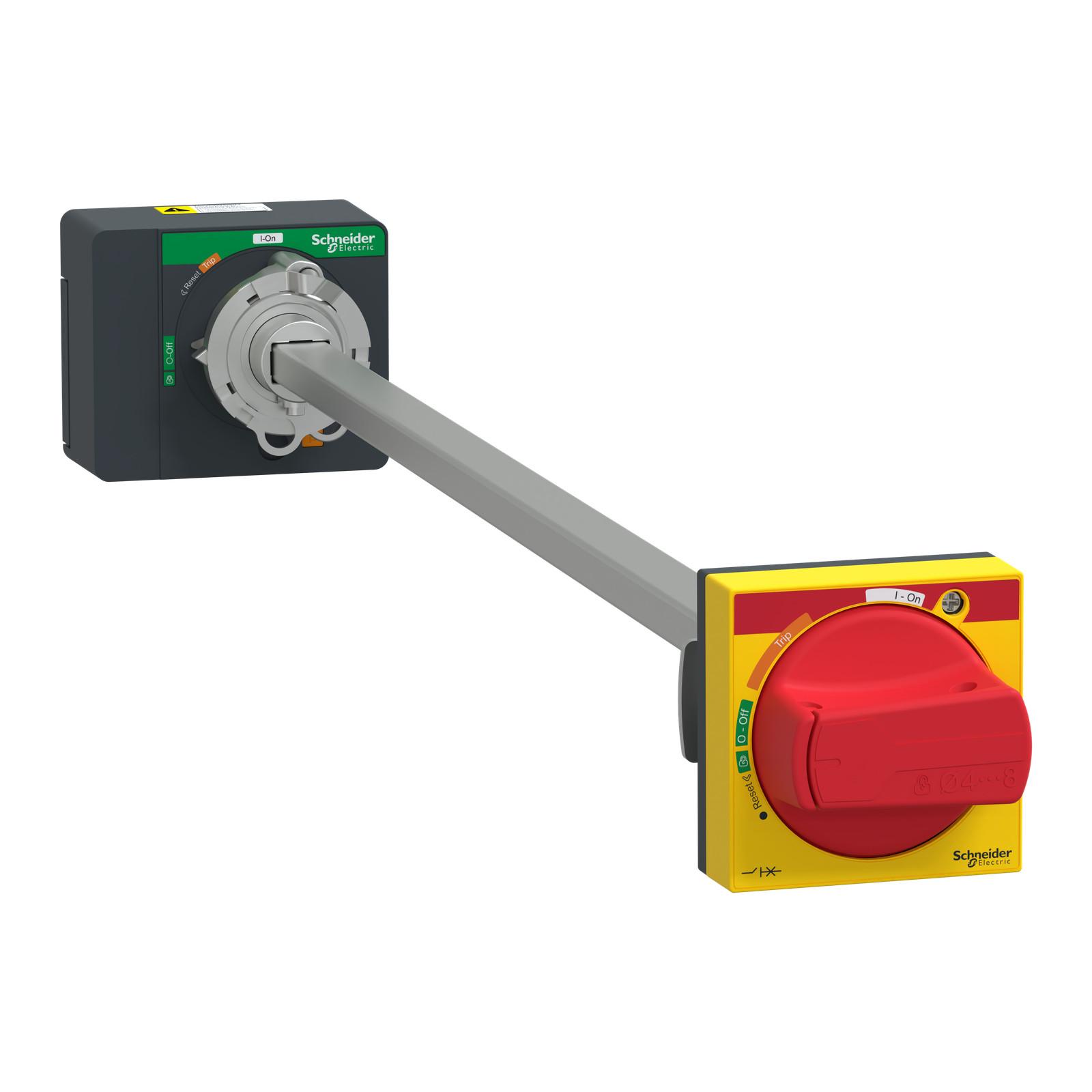 Extended rotary handle, ComPacT NSXm, red handle/yellow front, shaft length 200-600mm, IP54
