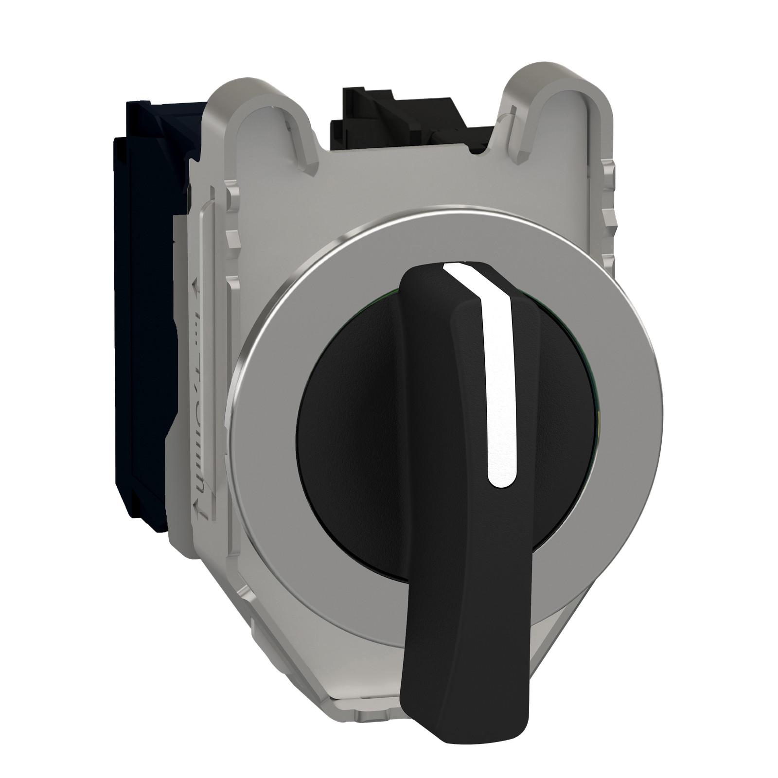 Selector switch flush mounted, Harmony XB4, metal, black, 30mm, long handle, 3 positions, stay put, 2NO