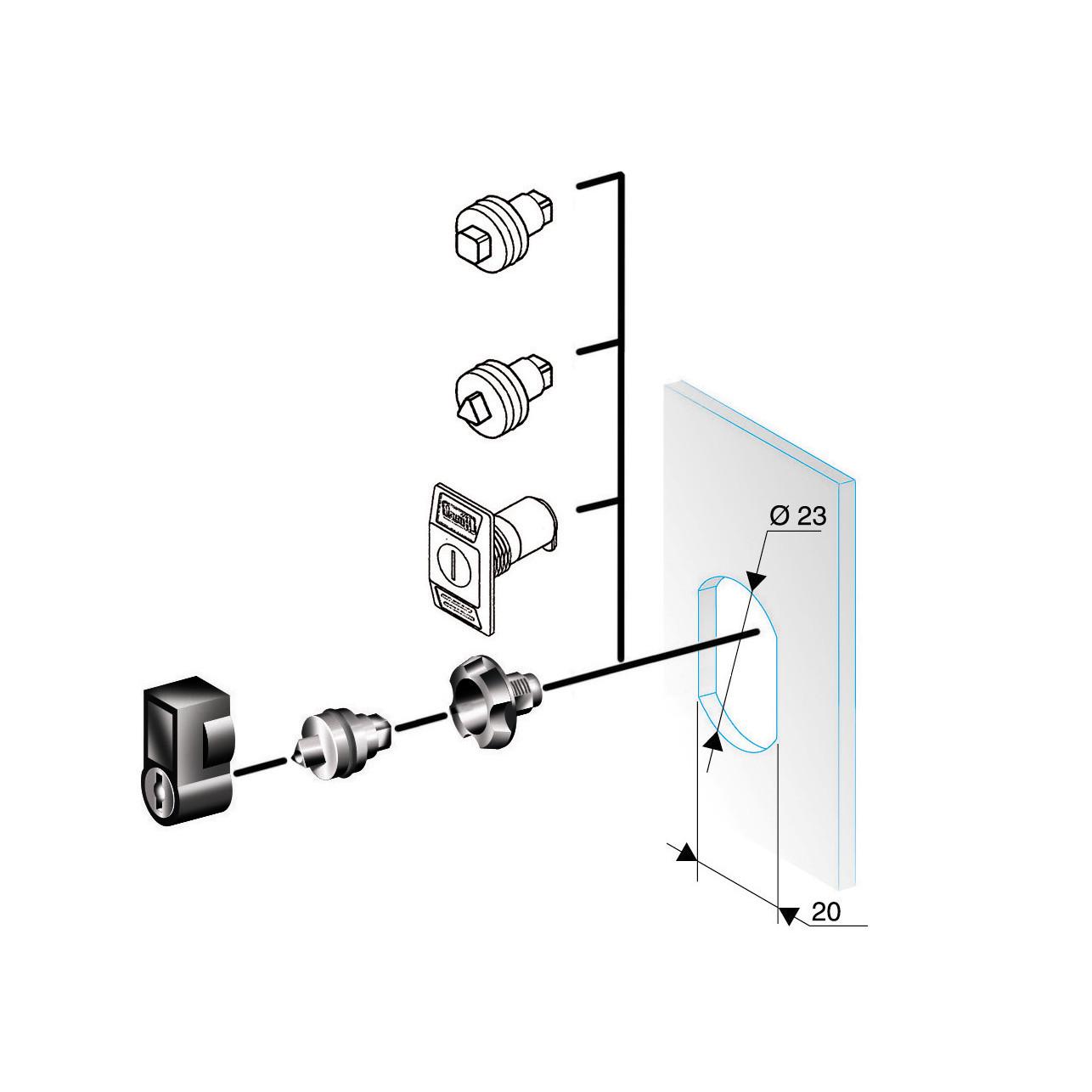 Square lock insert 8mm, for Spacial CRN or Thalassa PLM enclosures.