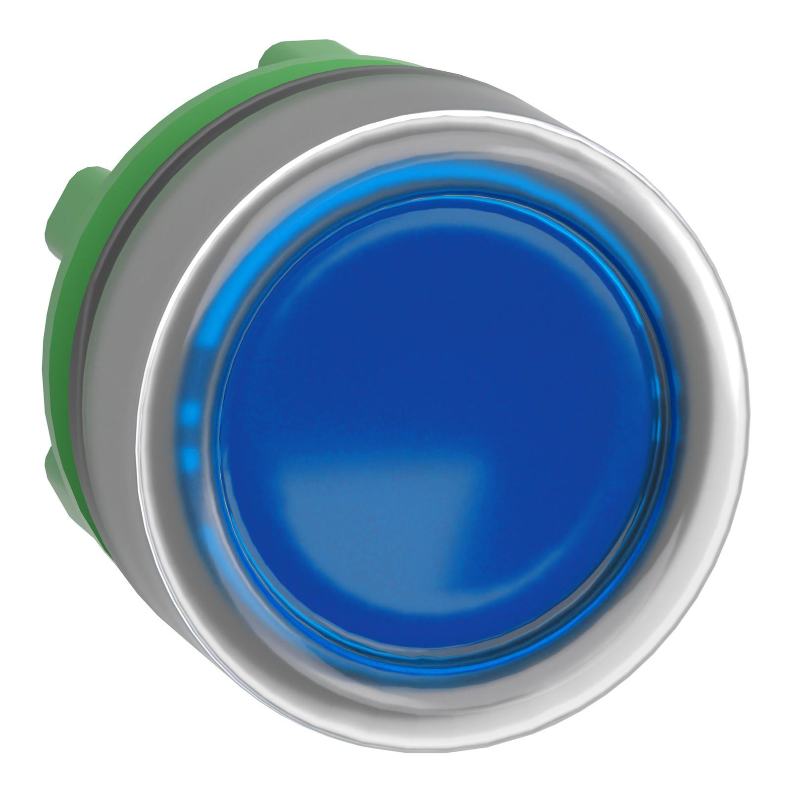Head for illuminated push button, Harmony XB5, grey bezel, blue flush, 22mm, universal LED, spring return, clear boot