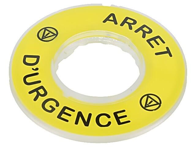 Legend holder 60mm for emergency stop, Harmony XB4, plastic, yellow, marked ARRET D'URGENCE
