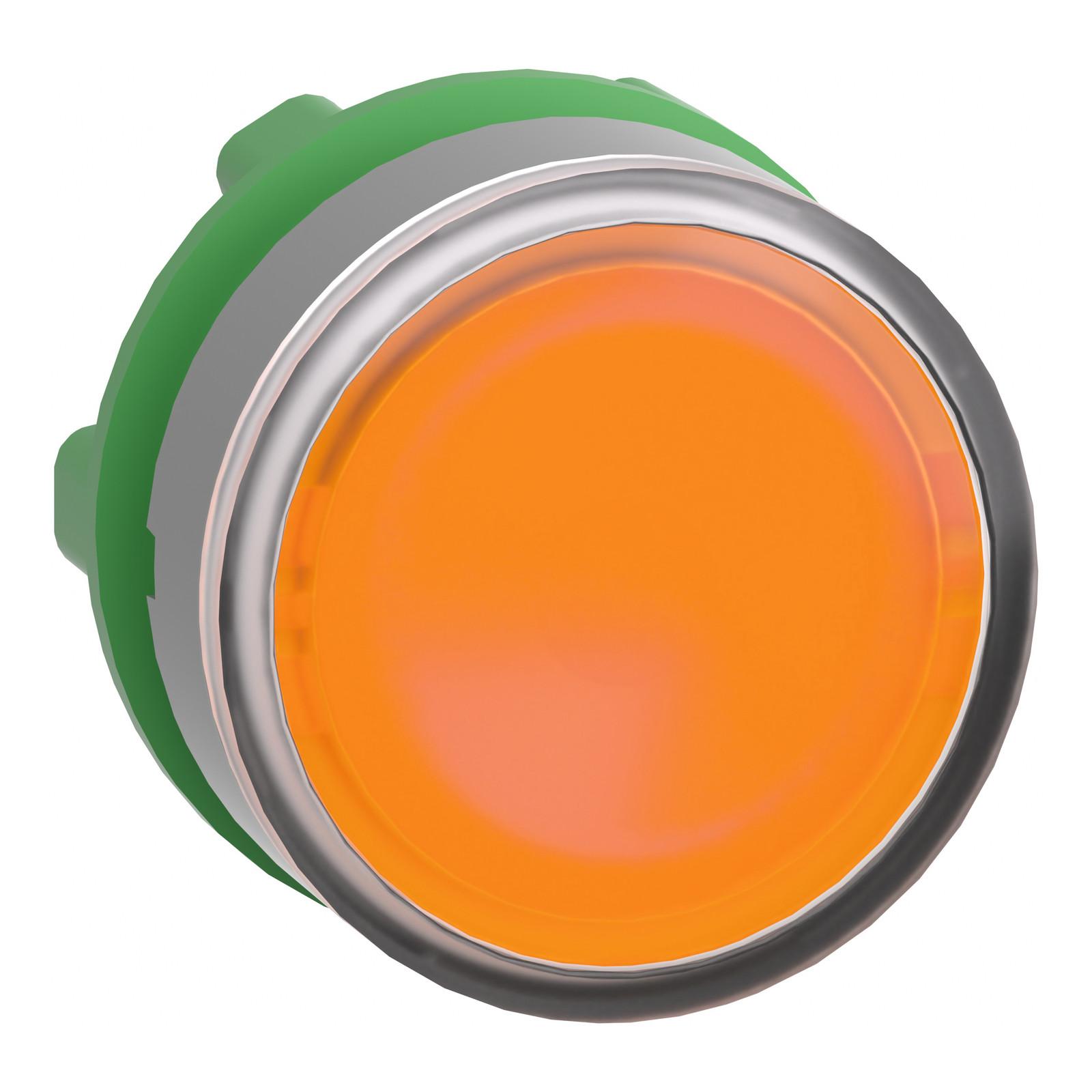 Head for illuminated push button, Harmony XB5, grey bezel, orange flush, 22mm, universal LED, spring return, plain lens