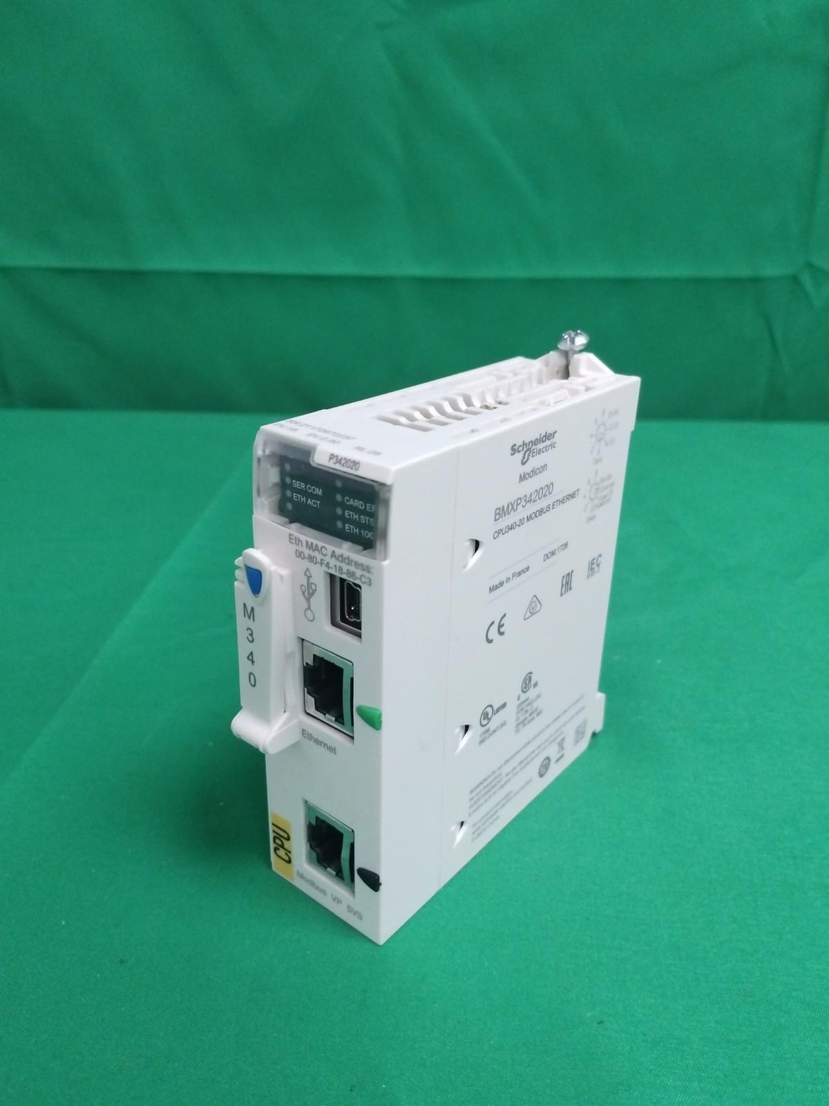 processor module M340, max 1024 discrete and 256 analog I/O, Modbus, Ethernet