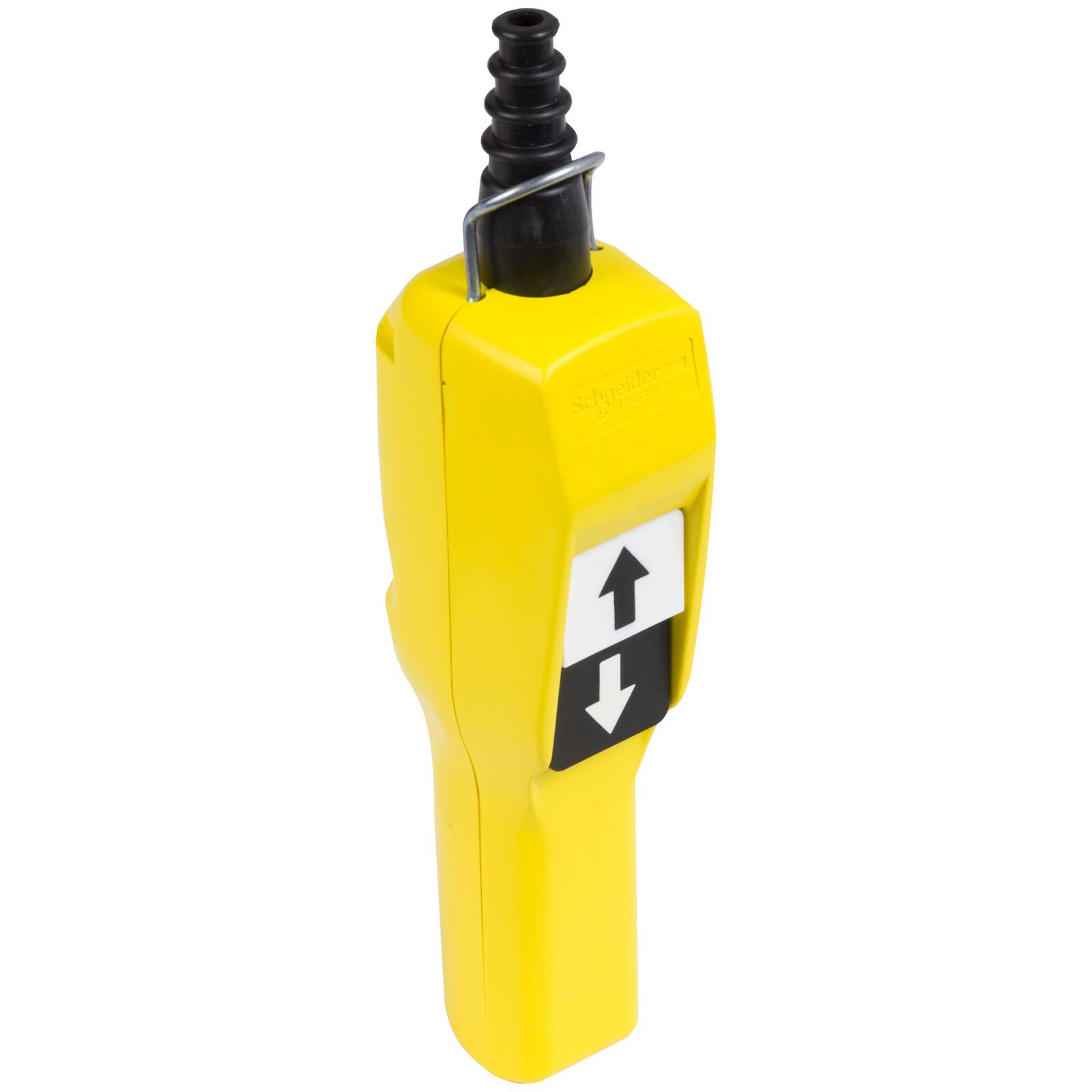 Pendant control station, Harmony XAC, plastic, yellow, pistol grip, 2 booted push buttons with NO+NC