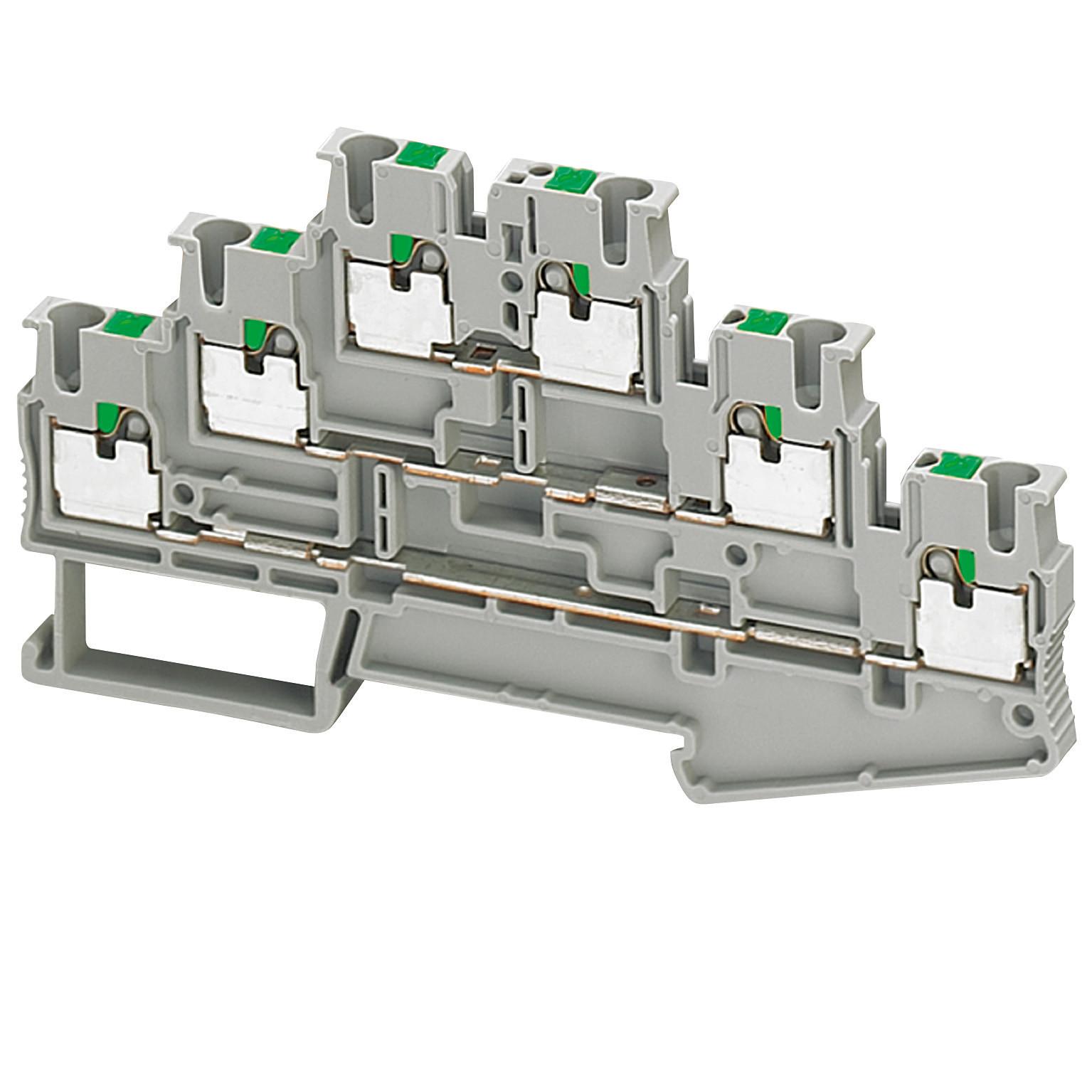 Terminal block, Linergy TR, spring type, feed through, 3 levels Connections, 6 points, 2.5mm², grey, push-in type, set of 50