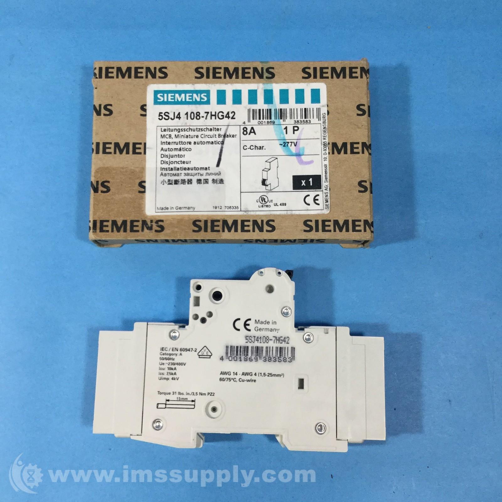 MCB 5SJ4 1P 277V 8A 10K C-TRIP