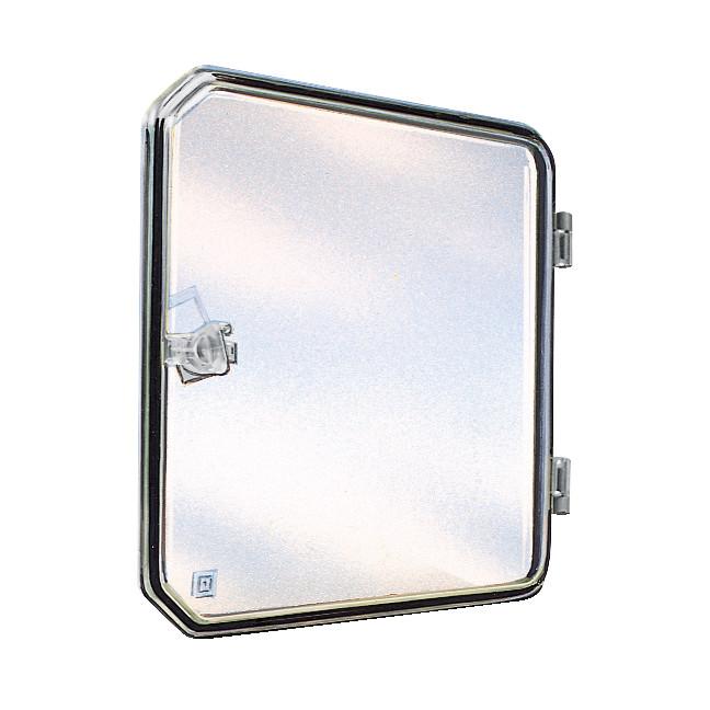 Plastic window with hinged transparent cover, L196xW235xD13mm.