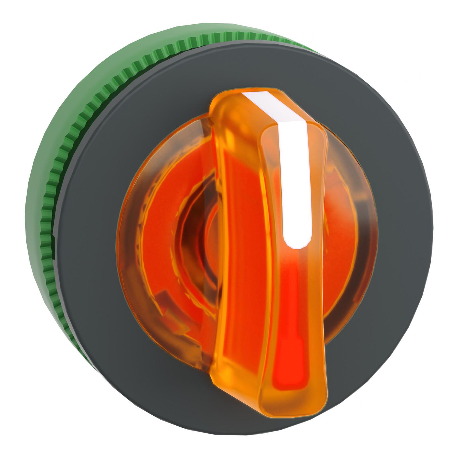 Head for illuminated selector switch, Harmony XB5, plastic, orange handle, flush mounted, universal LED, 3 positions