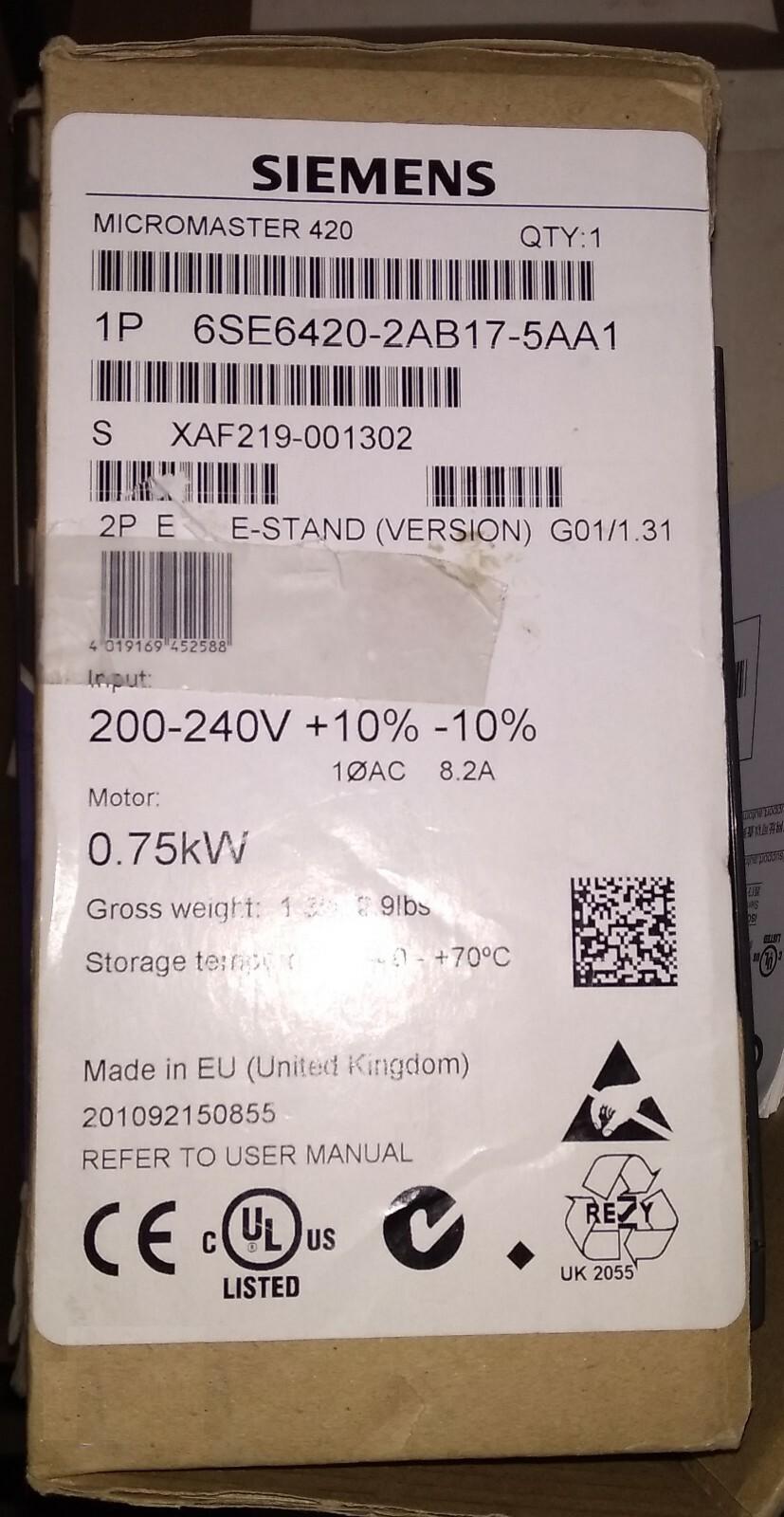 NEUF MICROMASTER 420 6SE6420-2AB17-5AA1 6SE6 420-2AB17-5AA1