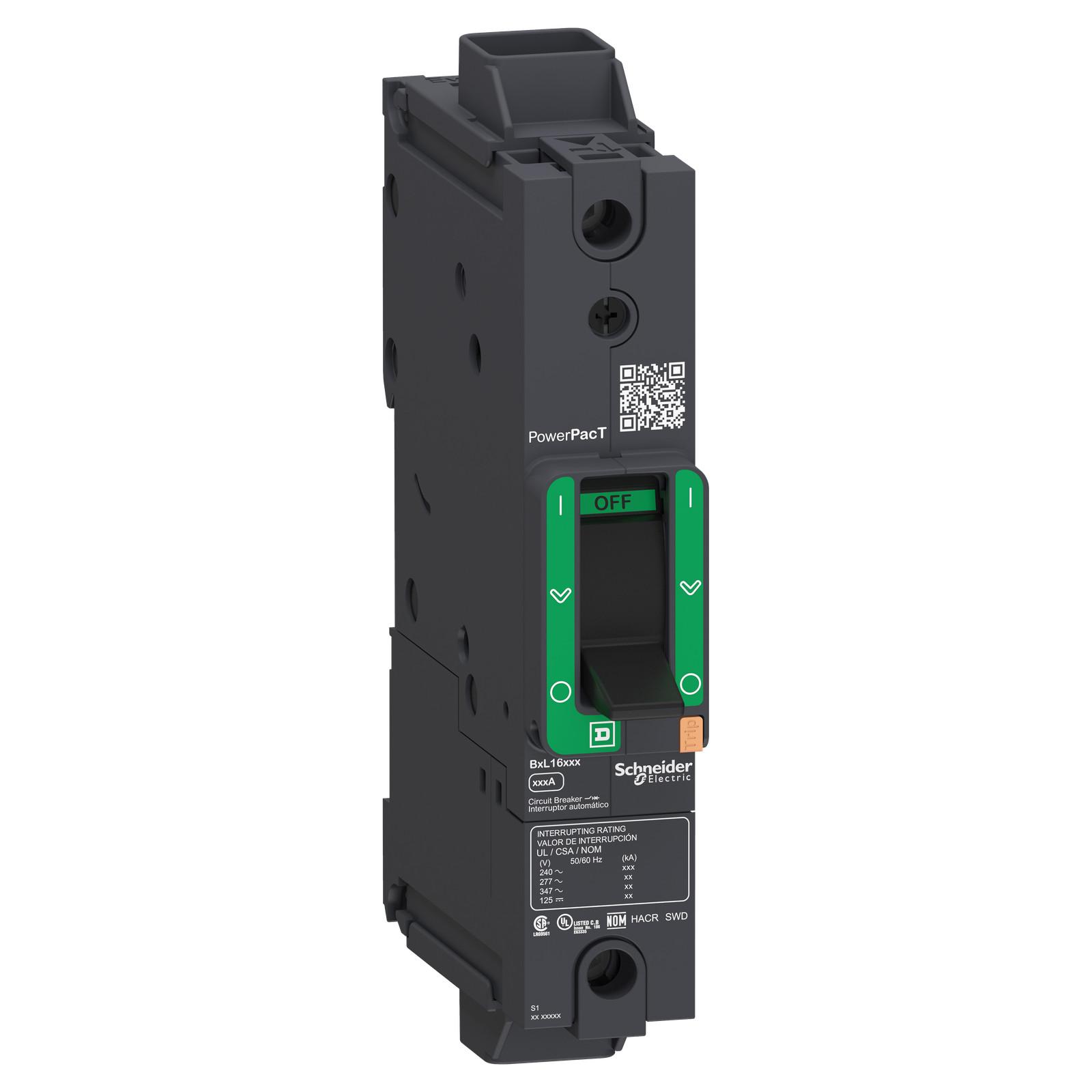 Circuit breaker, PowerPacT B, 50A, 1 pole, 600Y/347VAC, 25kA, lugs, thermal magnetic, 80%