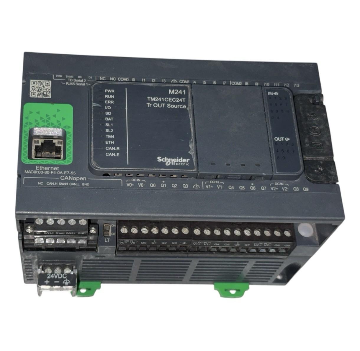 logic controller, Modicon M241, 24 IO, transistor, PNP, Ethernet, CAN master