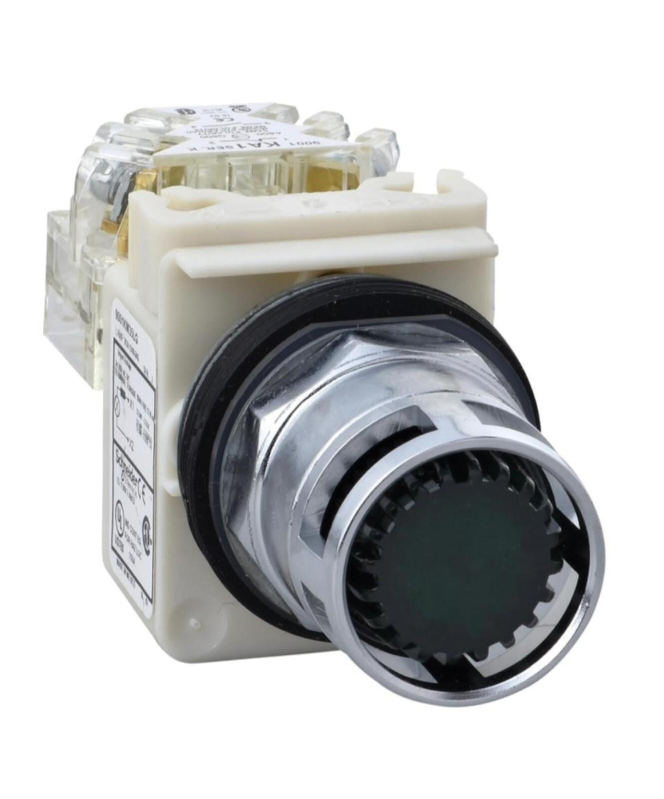 Illuminated push-button, Harmony 9001K, metal, plastic guard flush, green, 30mm, spring return, LED green, 24-28V, 1 C/O