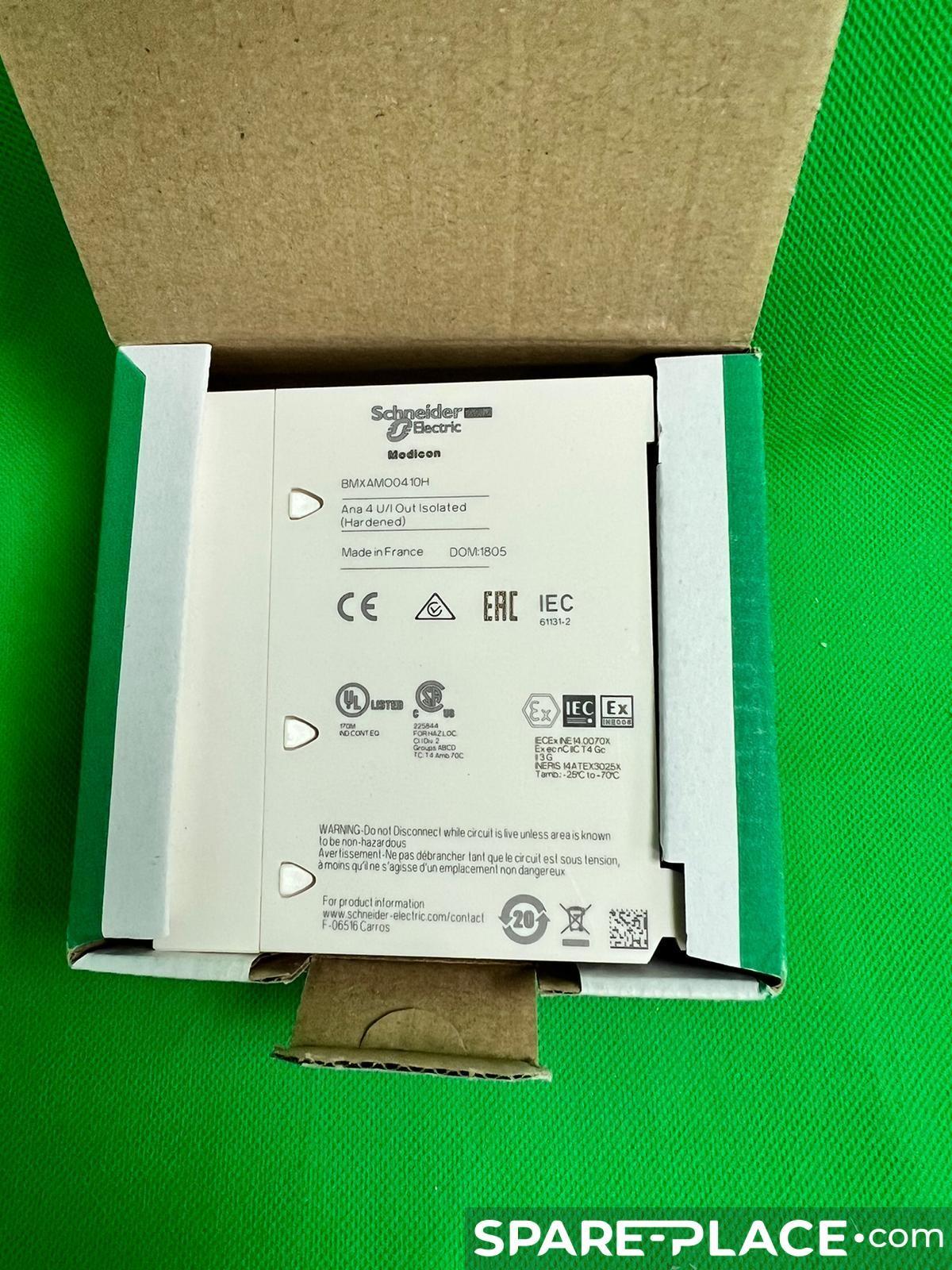 analog isolated high level output module, Modicon X80, 4 O, 0 to 20mA, 4 to 20mA, 10V positive or negative, severe environment