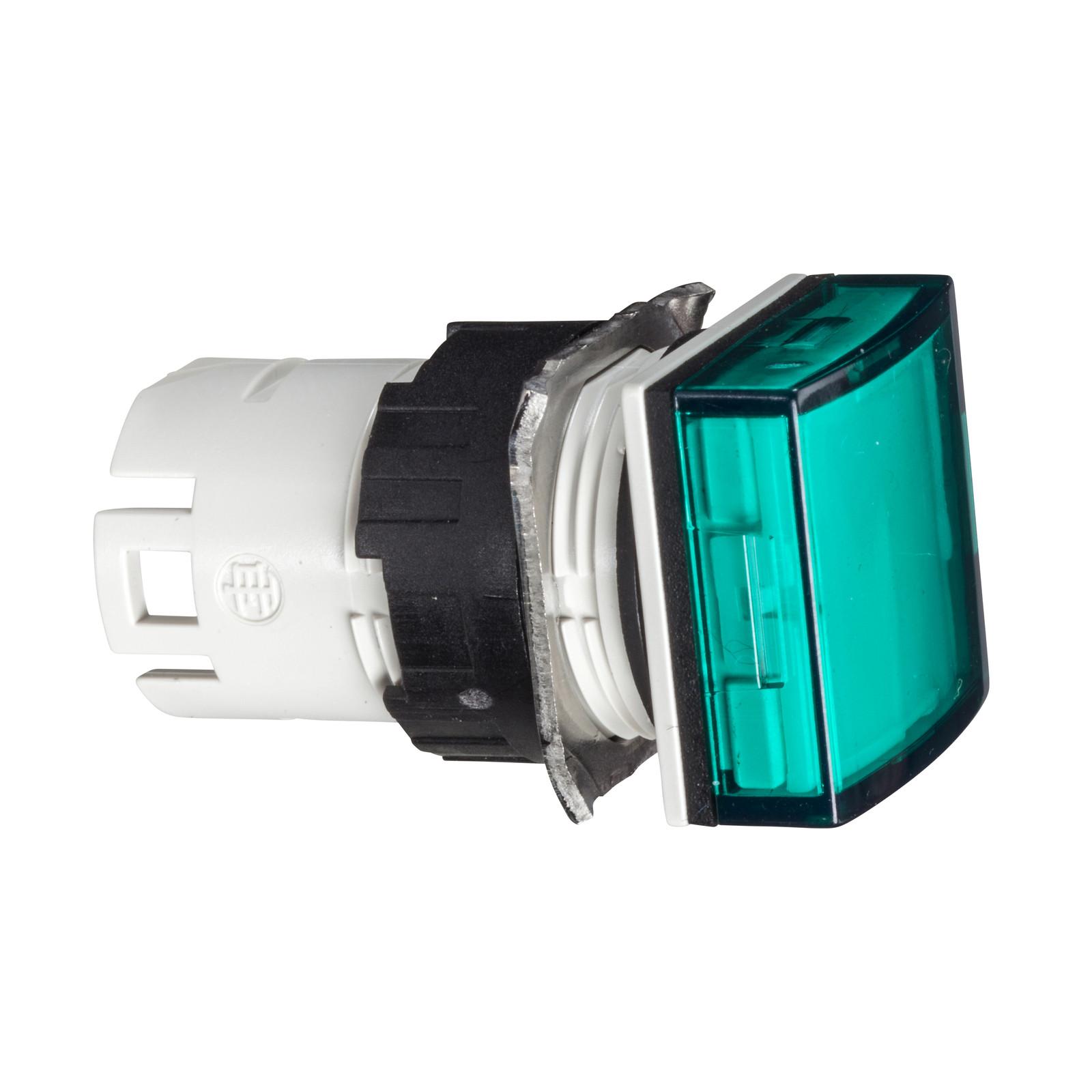 Head for pilot light, Harmony XB6, square green, 16mm, integral LED