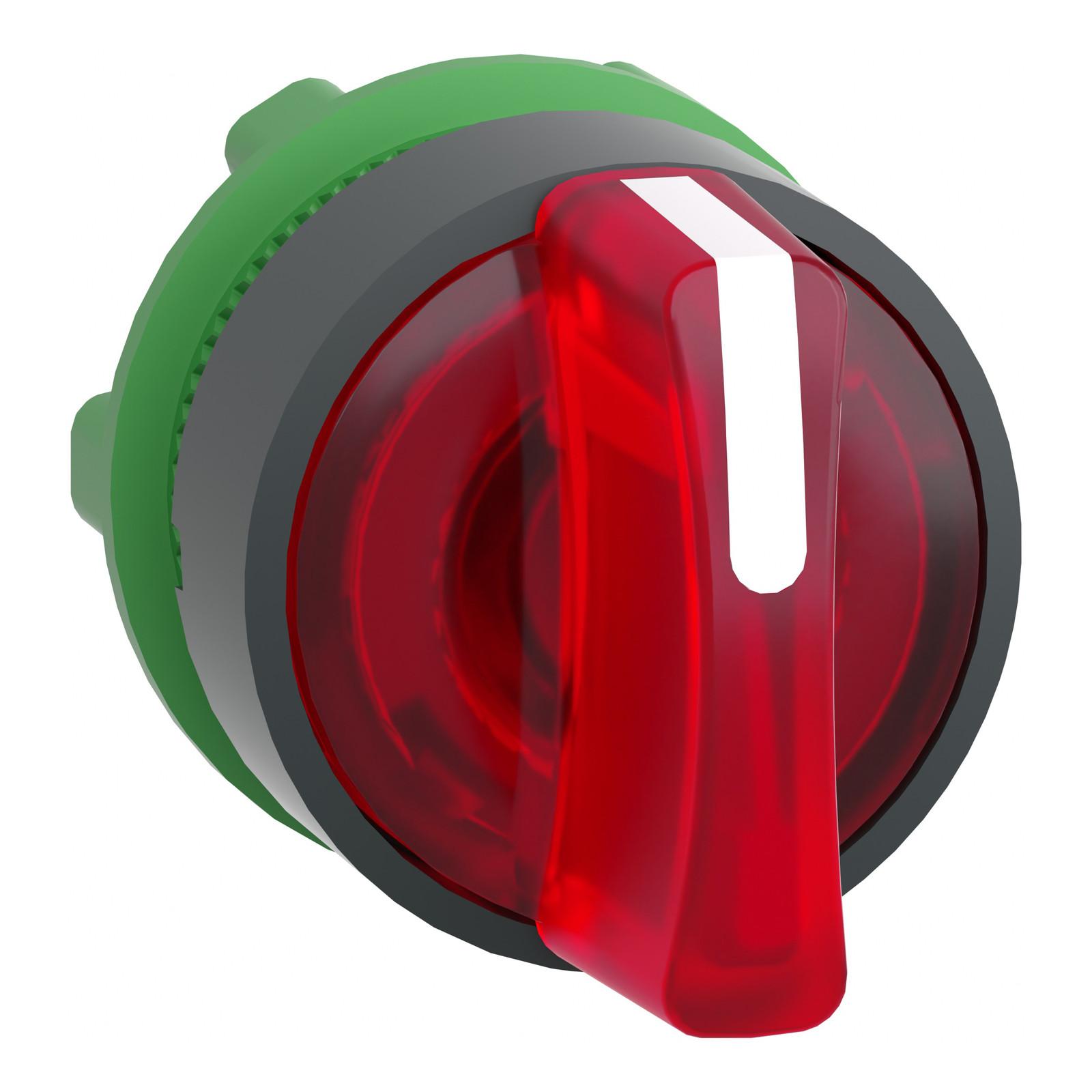 Head for illuminated selector switch, Harmony XB5, universal LED, red handle, 22mm, 3 positions, stay put