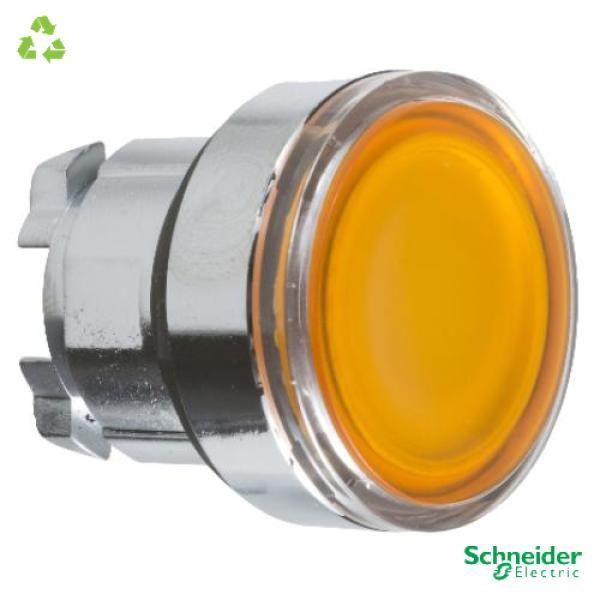 Head for illuminated push button, Harmony XB4, metal, orange flush, 22mm, universal LED, spring return, plan lens