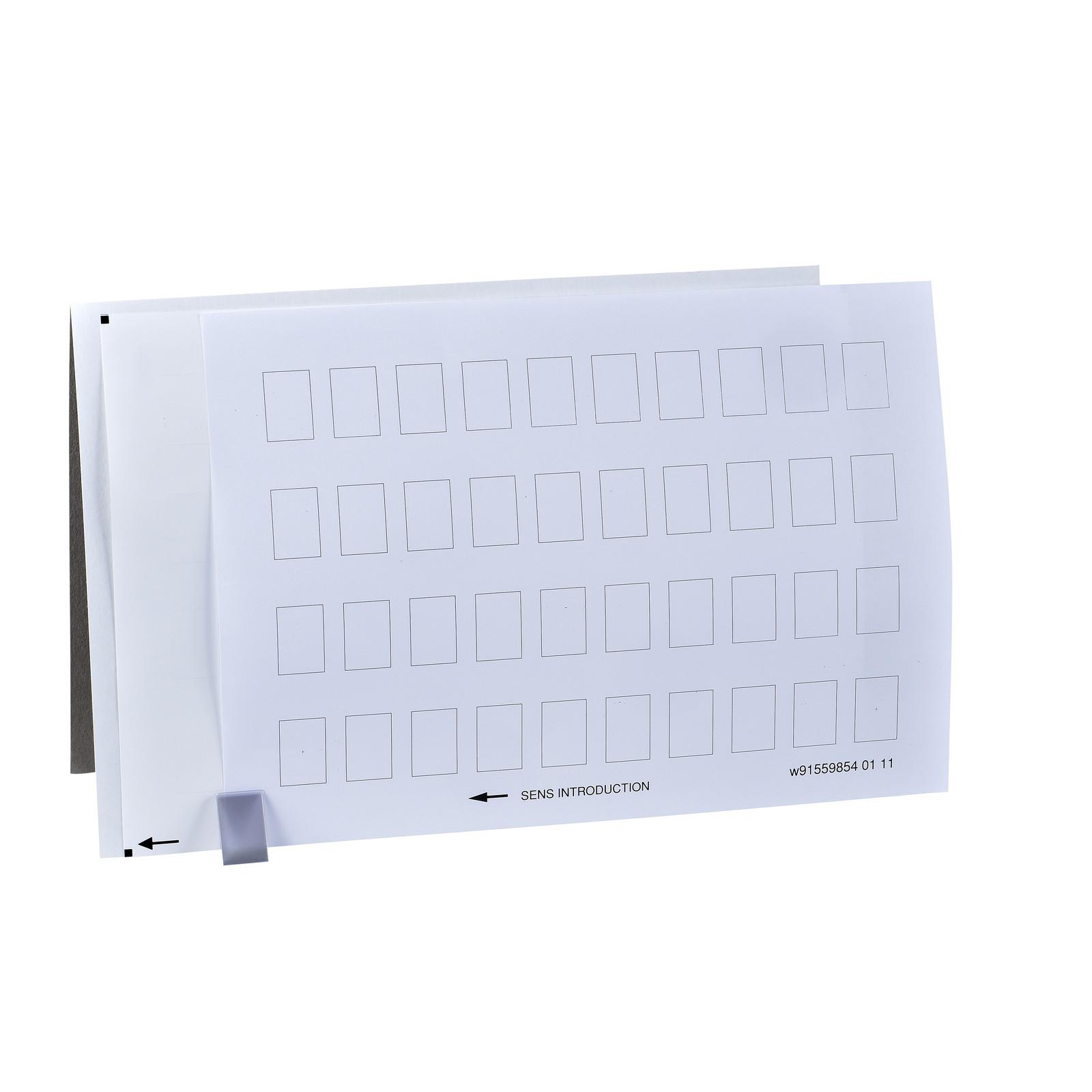 Sheet of 40 legends, Harmony XB4, unmarked, 18 x 27mm for legend holder 30 x 50mm