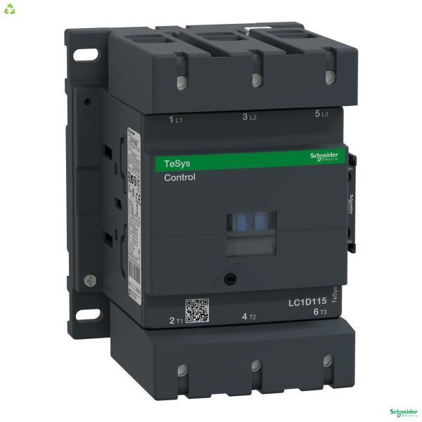IEC contactor, TeSys Deca, nonreversing, 115A, 75HP at 480VAC, up to 100kA SCCR, 3 phase, 3 NO, 24VDC coil, open style