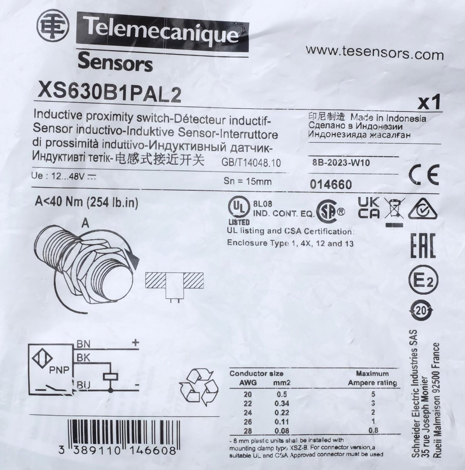 Inductive proximity sensors XS, inductive sensor XS6 M30, L62mm, brass, Sn15mm, 12...48 VDC, cable 2 m