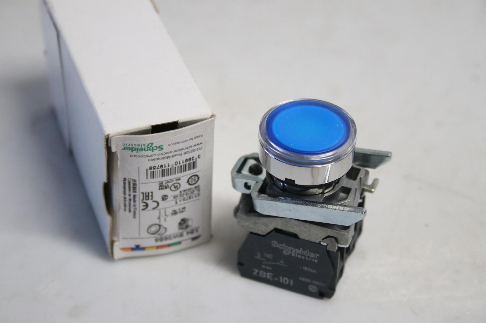 Illuminated push button, Harmony XB4, metal, blue flush, 22mm, universal LED, plain lens, 1NO + 1NC, 24V AC DC