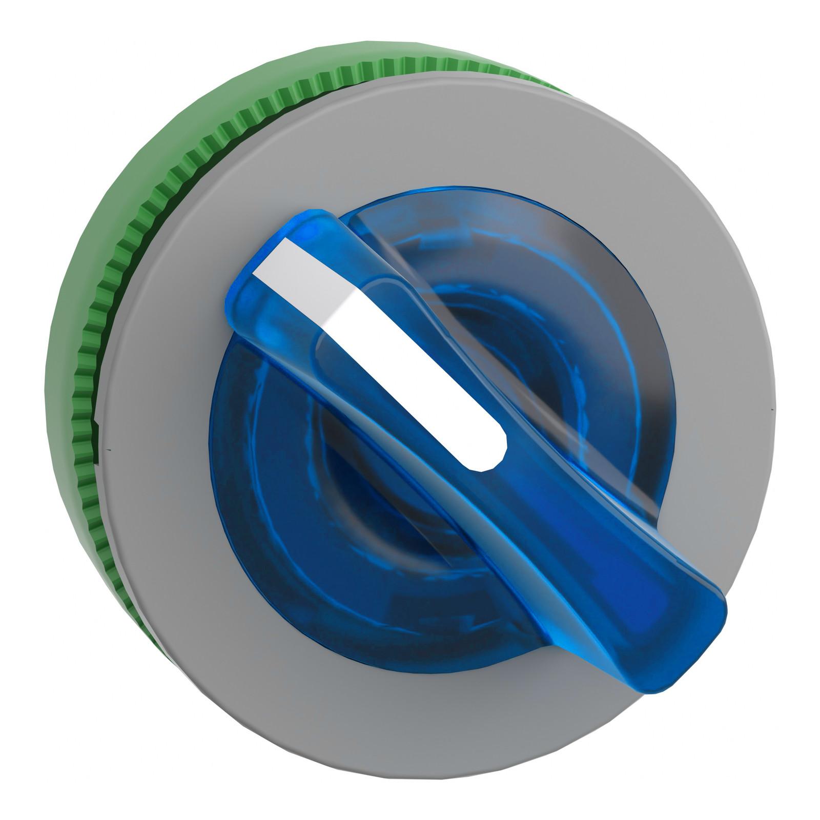 Head for illuminated selector switch, Harmony XB5, grey bezel, blue handle, flush mounted, 30mm, universal LED, 2 positions