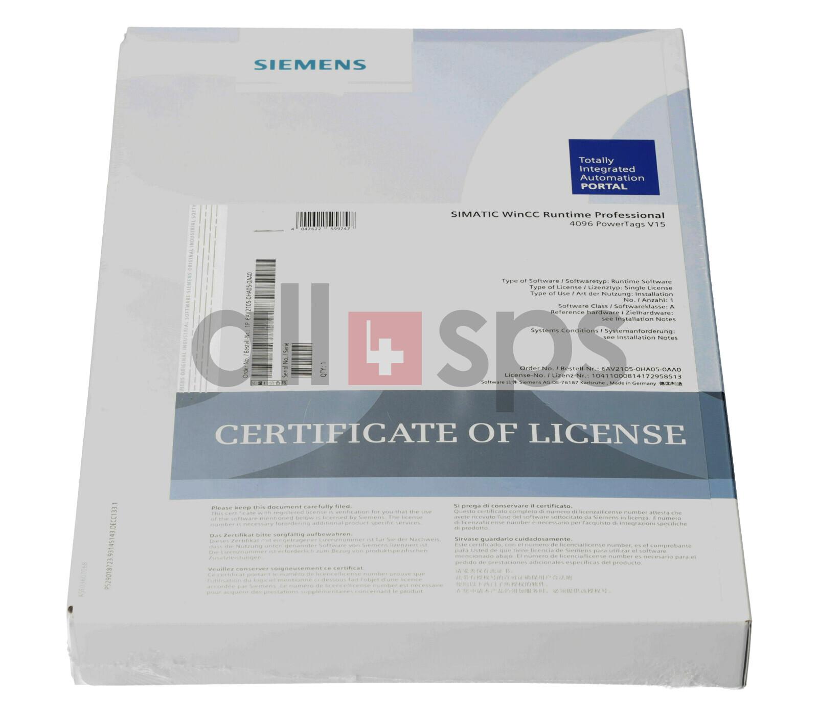 SIMATIC WINCC RT PROFESSIONAL, 4096 POWER TAGS V15, 6AV2105-0HA05-0AA0 ORIGINAL BOX