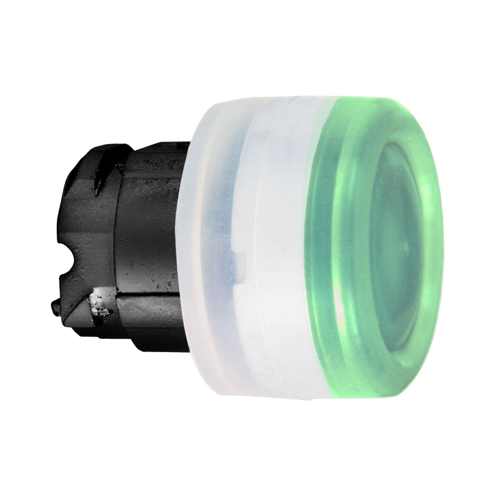 Head for illuminated push button, Harmony XB4, green flush pushbutton Ø22 mm spring return integral LED