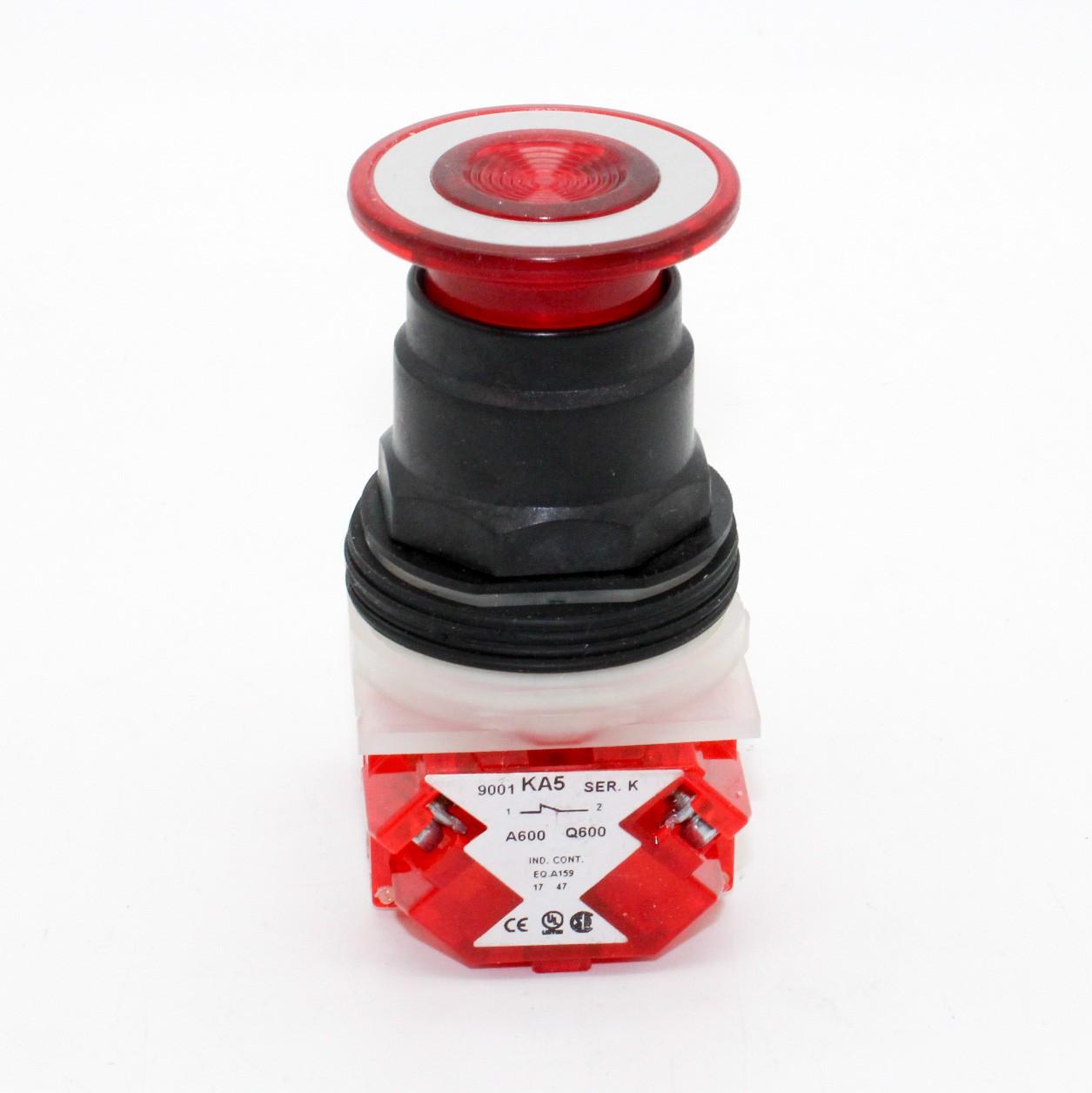 Push-button, Harmony 9001SK, plastic, mushroom 41mm, red, 30mm, 3 positions, return to center, 1 NC late + 1 NC