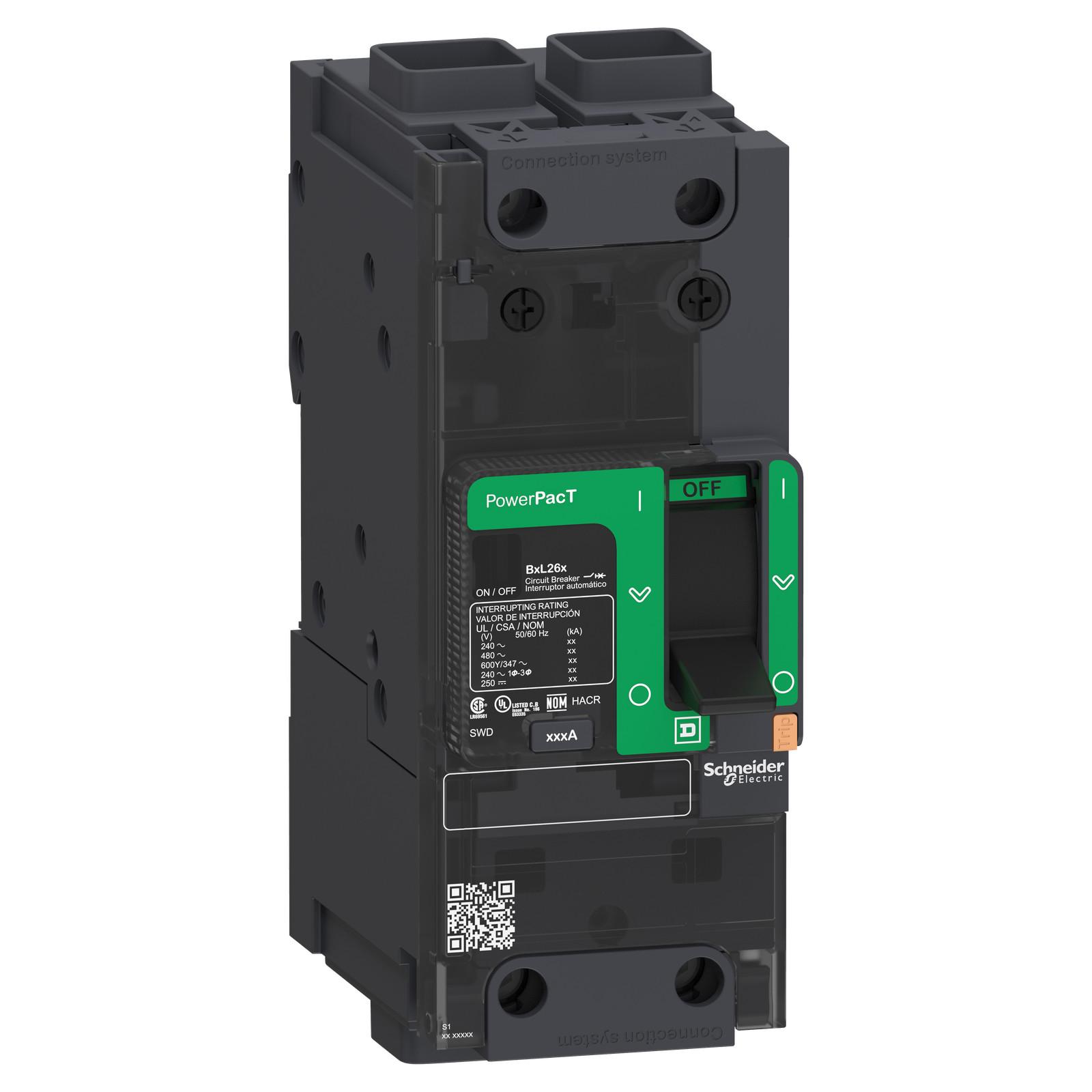 Circuit breaker, PowerPacT B, 100A, 2 pole, 600Y/347VAC, 14kA, terminal nut, thermal magnetic, 80%