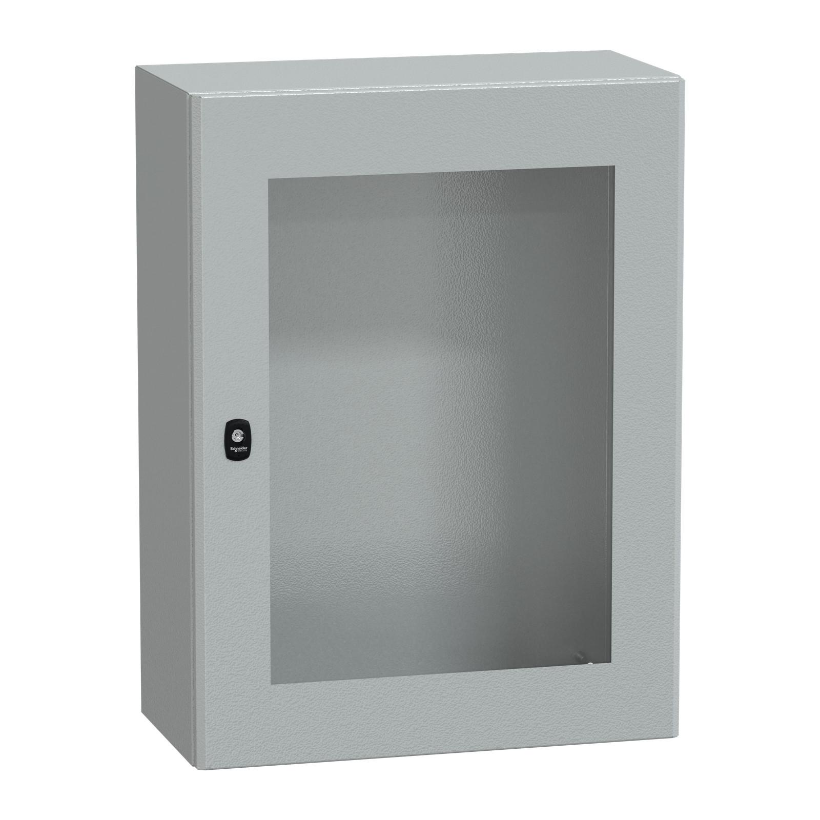 Wall mounted steel enclosure, Spacial S3D, transparent door, without mounting plate, 800x600x300mm, IP66, IK08