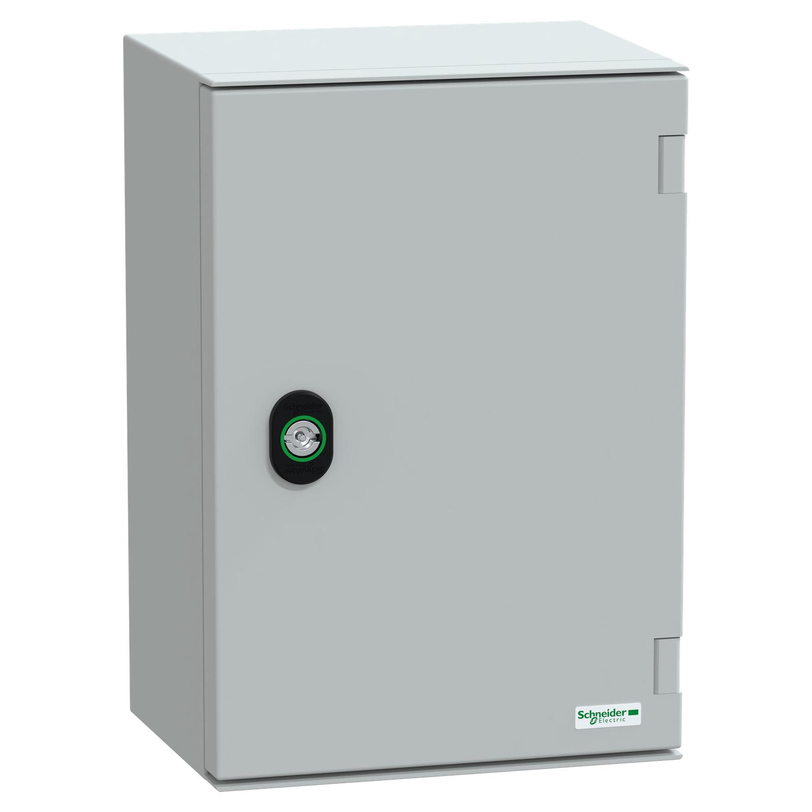 Wall mounted ABS + PC enclosure, Thalassa PLM, plain door, with bakelite plate, 310x215x160mm, IP66, IK10, RAL 7035