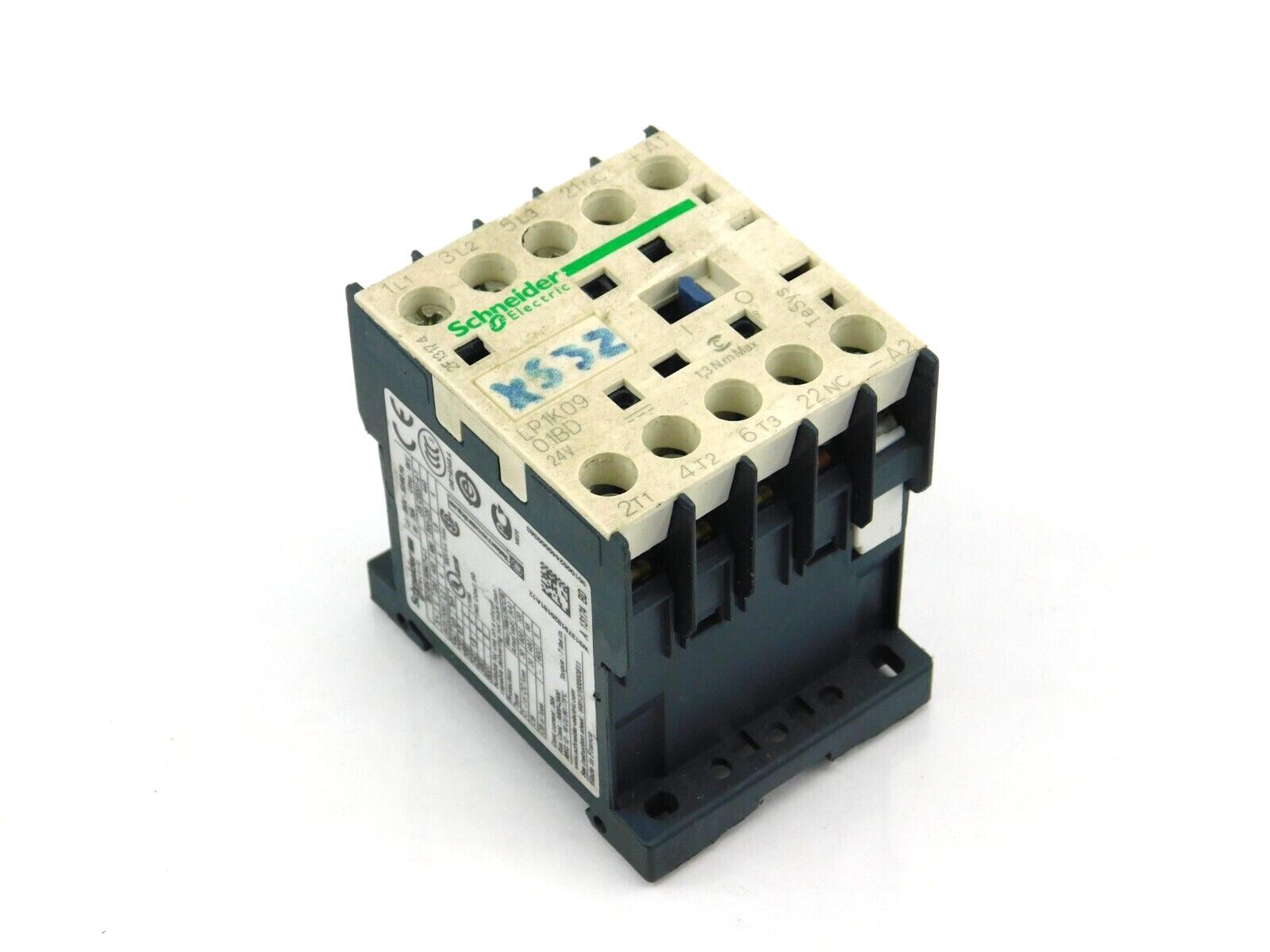 Contactor, TeSys K, 3P, AC-3, lt or eq to 440V, 9A, 1 NC aux, 24VDC coil