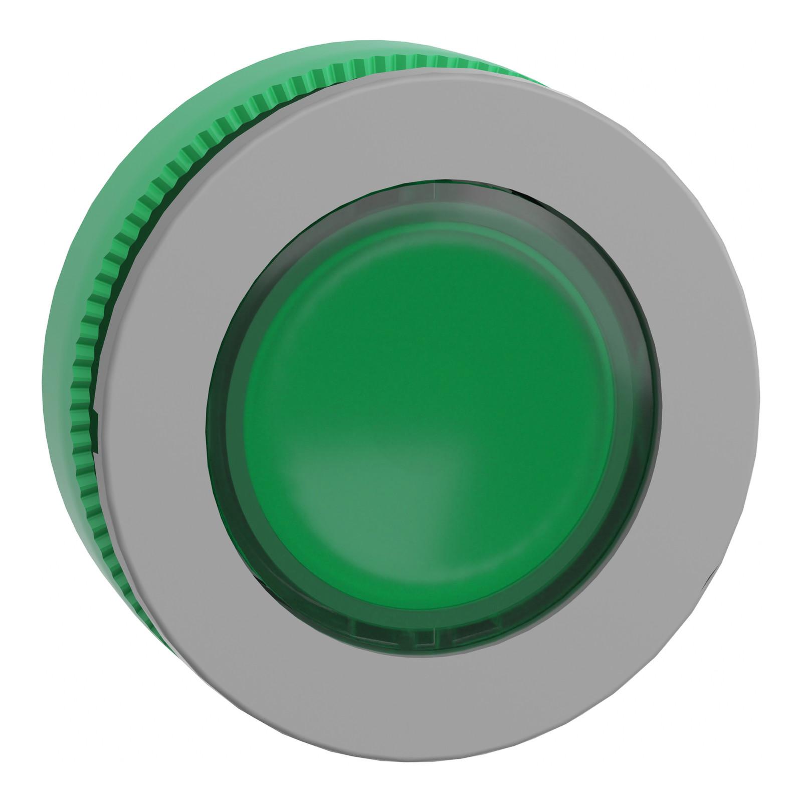 Head for illuminated push button, Harmony XB5, grey bezel, green, 30mm, universal LED, push-push, unmarked