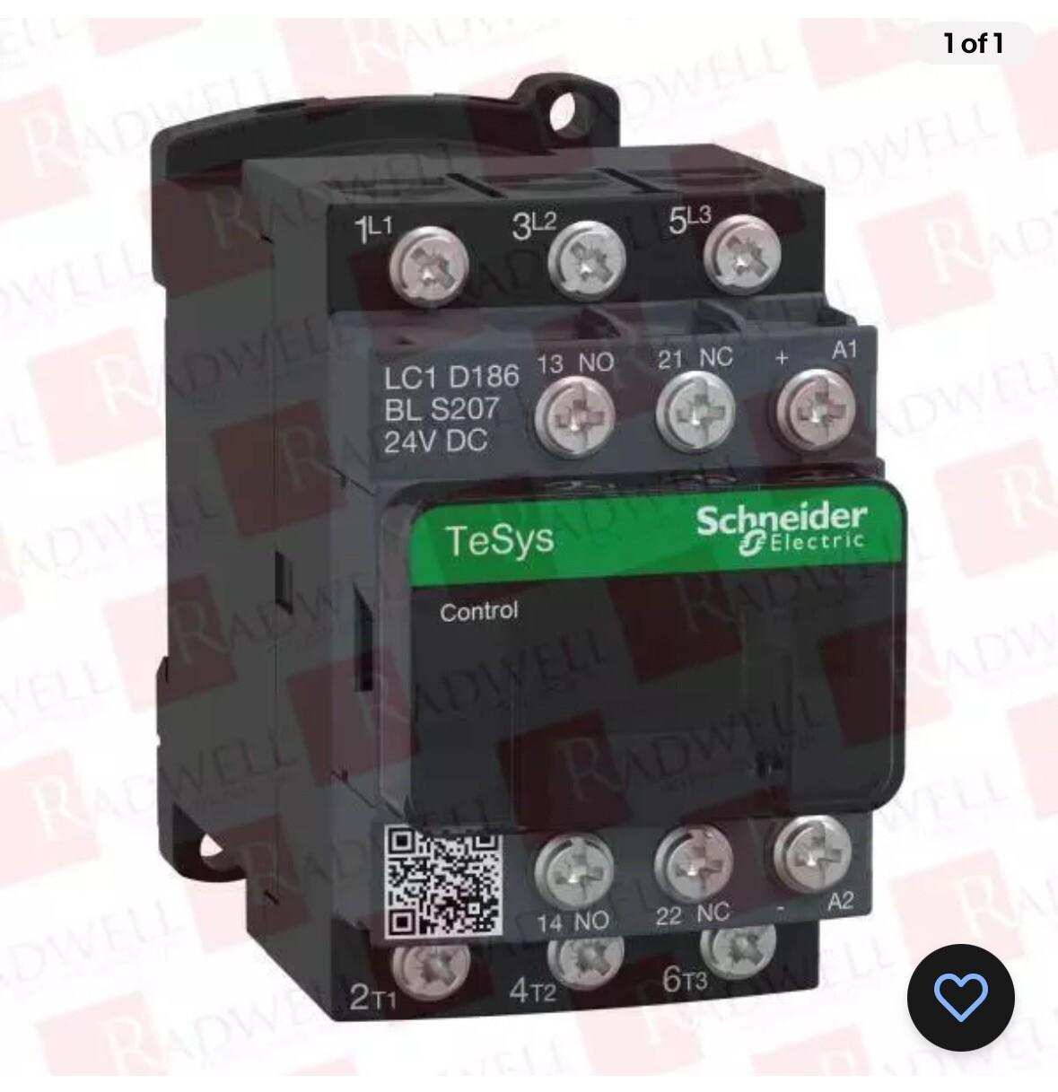 IEC contactor, TeSys D, nonreversing, 18A, 10HP at 480VAC, 3 phase, 3 pole, 3 NO, low consumption 24VDC coil, open style