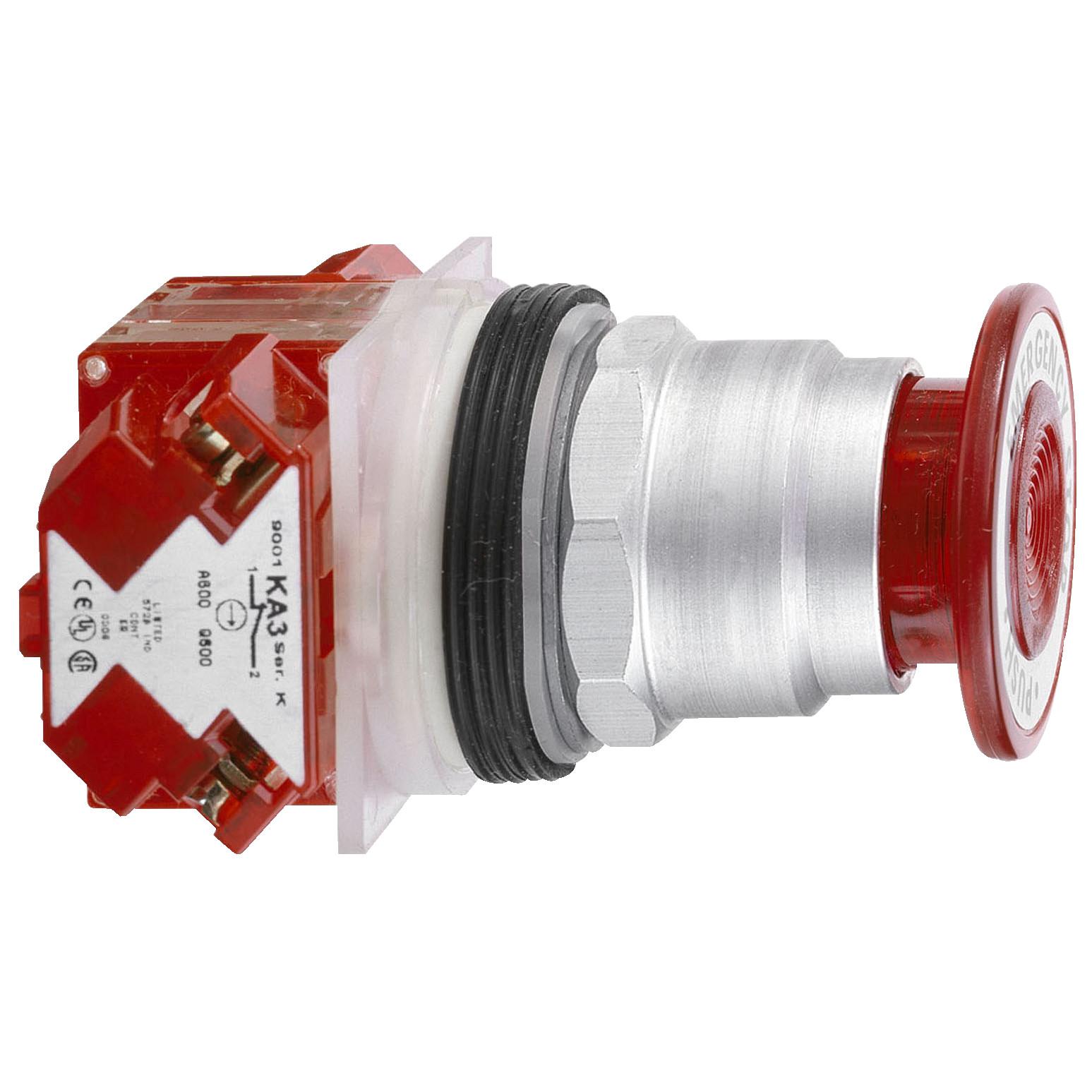 Push-button, Harmony 9001K, metal, mushroom 57mm, red, 30mm, 2 positions, push-pull, 1 NC