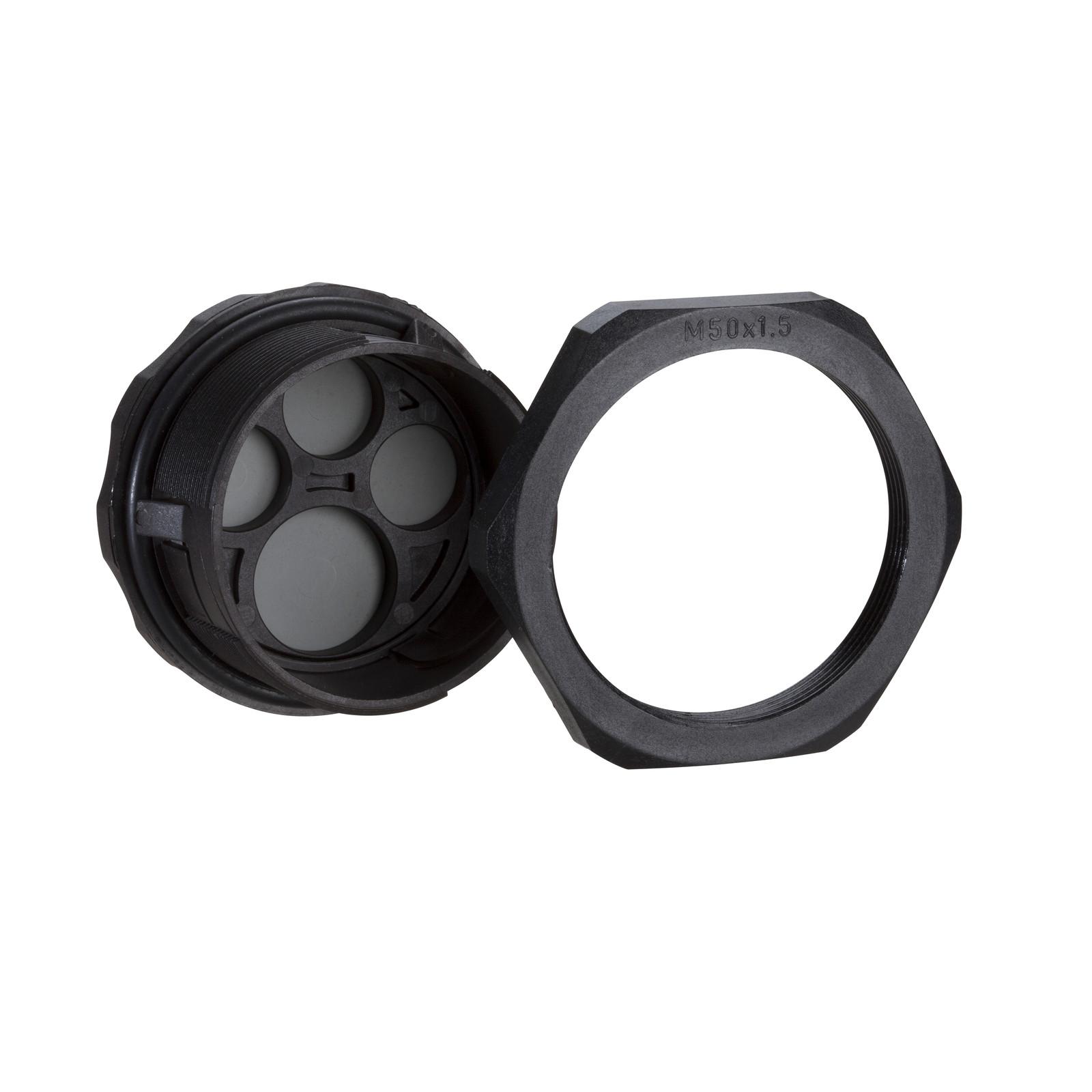 Cable passages IP65, round, M63, w/o connectors, 8 entries.