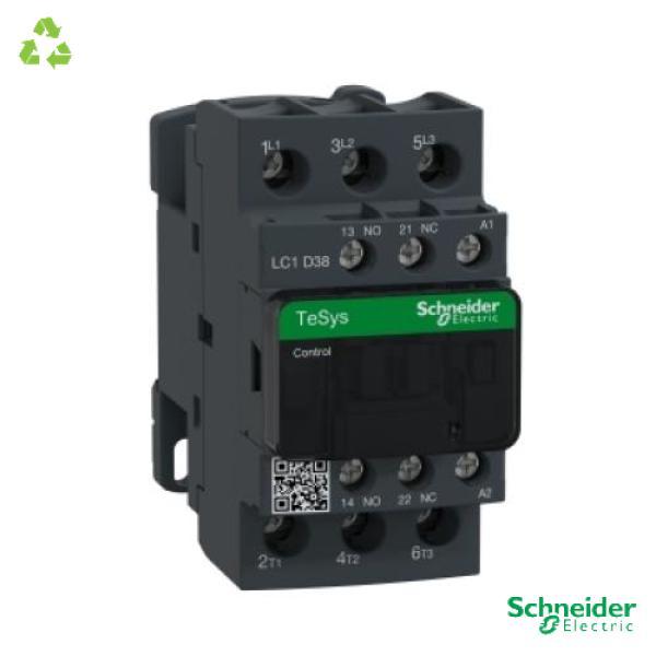 IEC contactor, TeSys Deca, nonreversing, 38A, 20HP at 480VAC, up to 100kA SCCR, 3 phase, 3 NO, 230VAC 50/60Hz coil, open