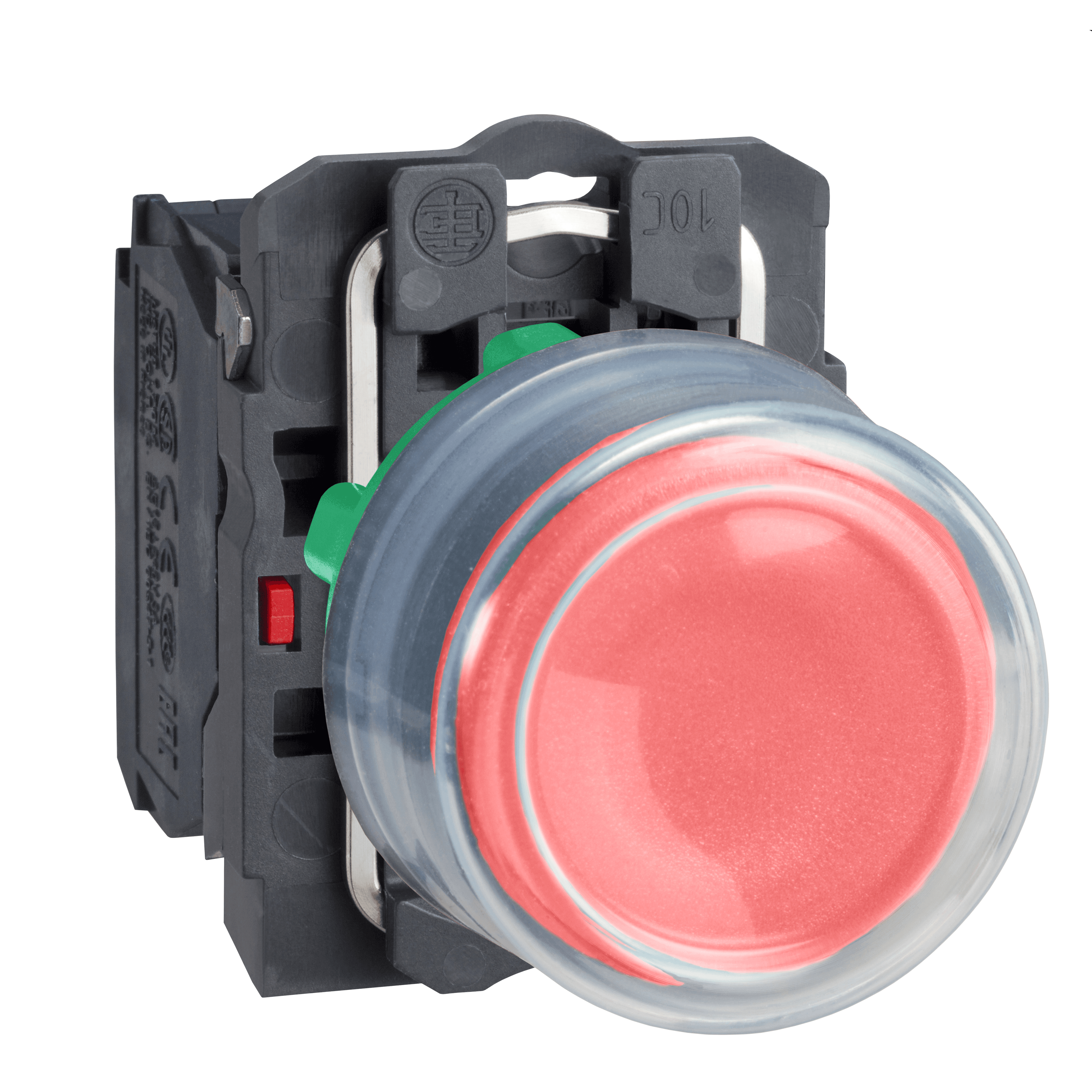 Push button, Harmony XB5, plastic, projecting, red, 22mm, spring return, booted, unmarked, 1NC