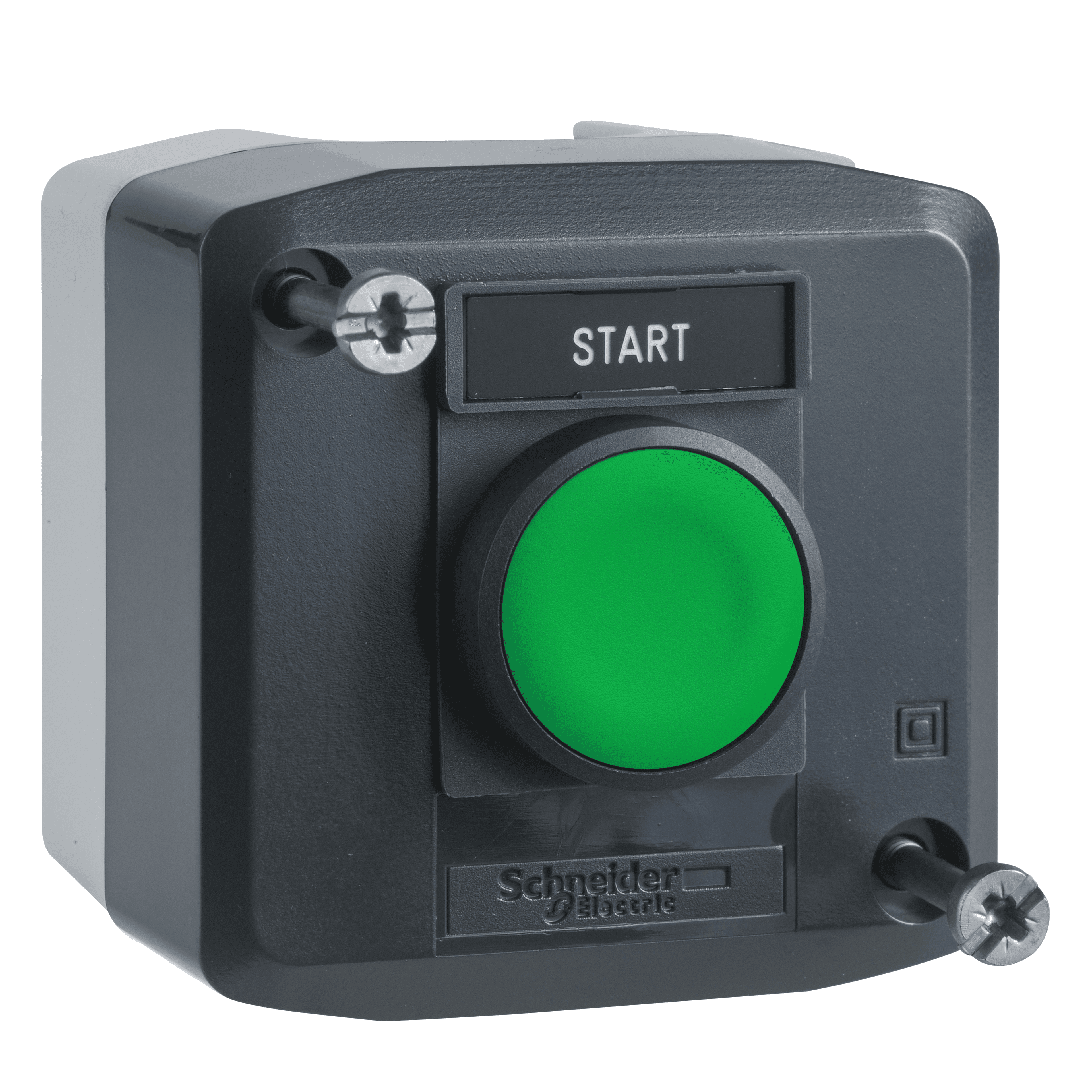 Complete control station, Harmony XALD, XALK, dark grey, 1 green flush push button 22mm spring return 1 NO Start