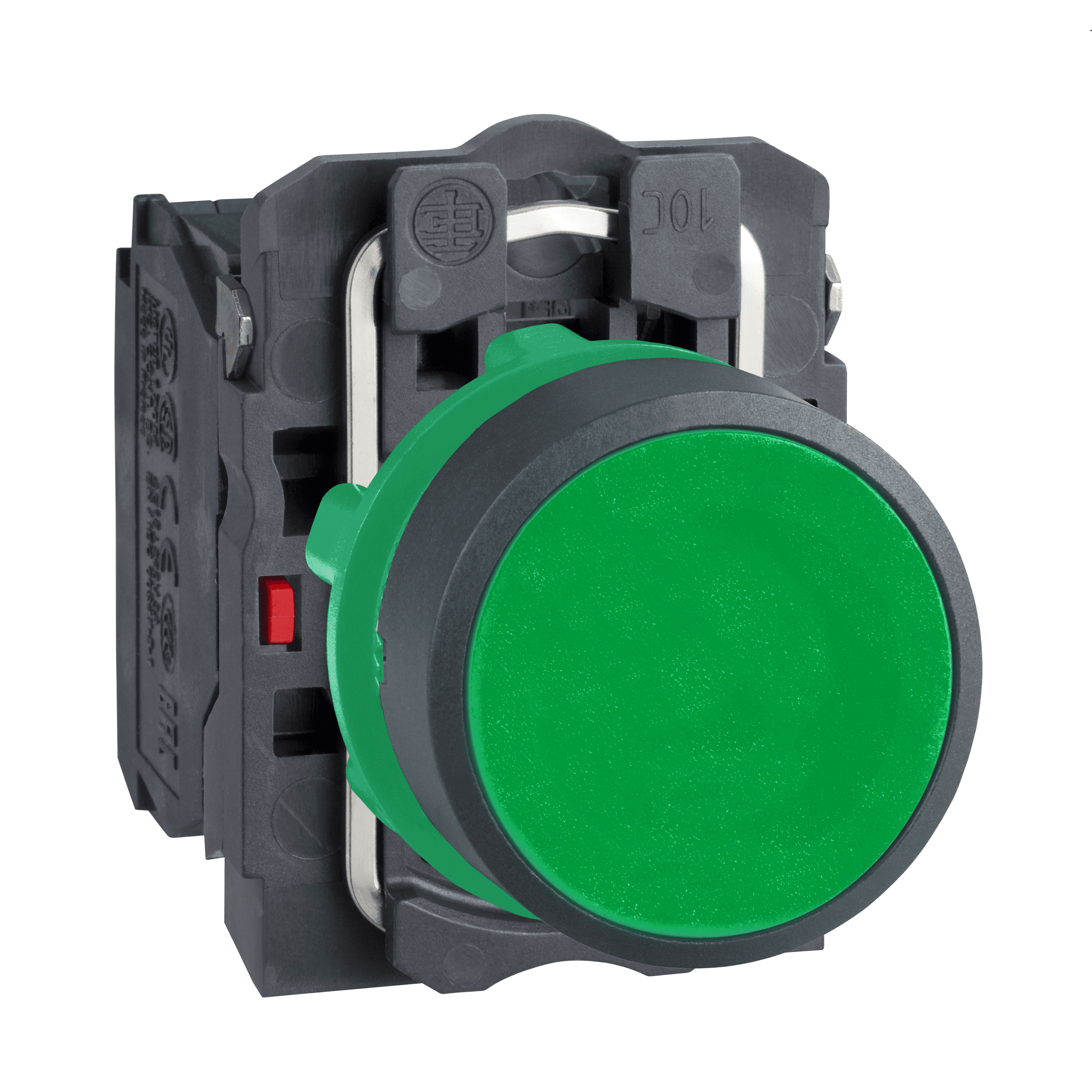 Push button, Harmony XB5, plastic, flush, green, 22mm, spring return, unmarked, 1NO+1NC