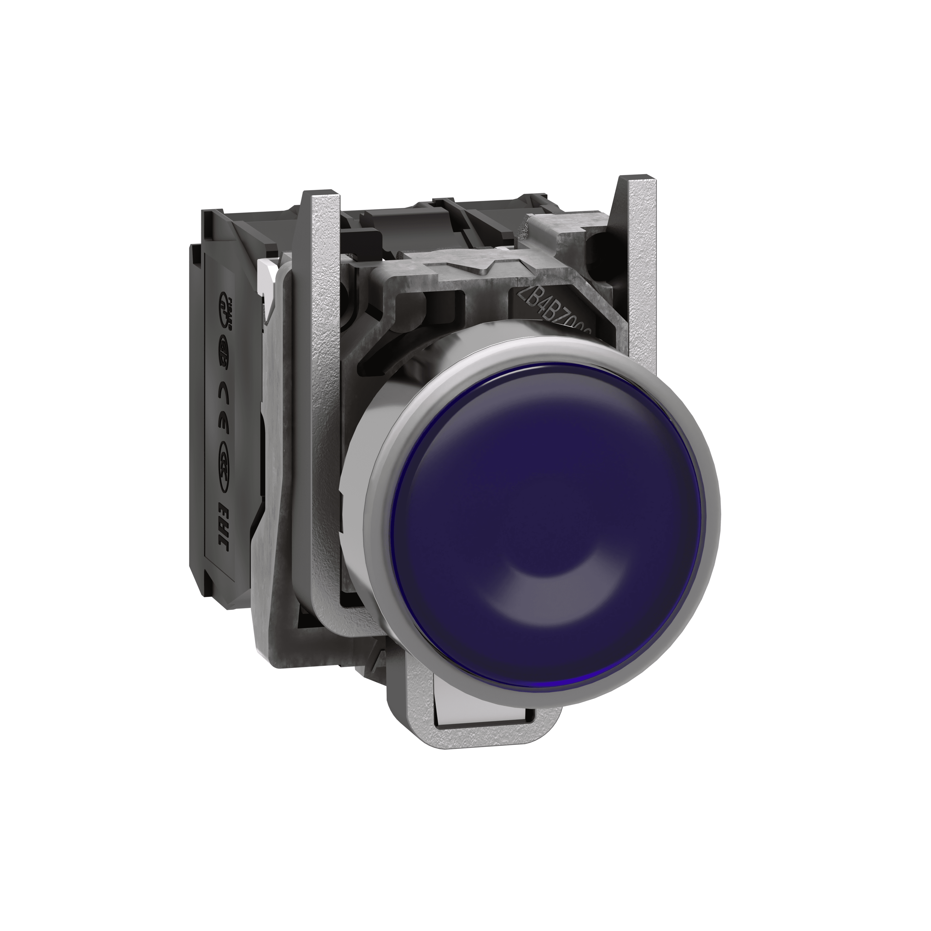 Illuminated push button, Harmony XB4, metal, blue flush, 22mm, universal LED, plain lens, 1NO + 1NC, 110...120V AC